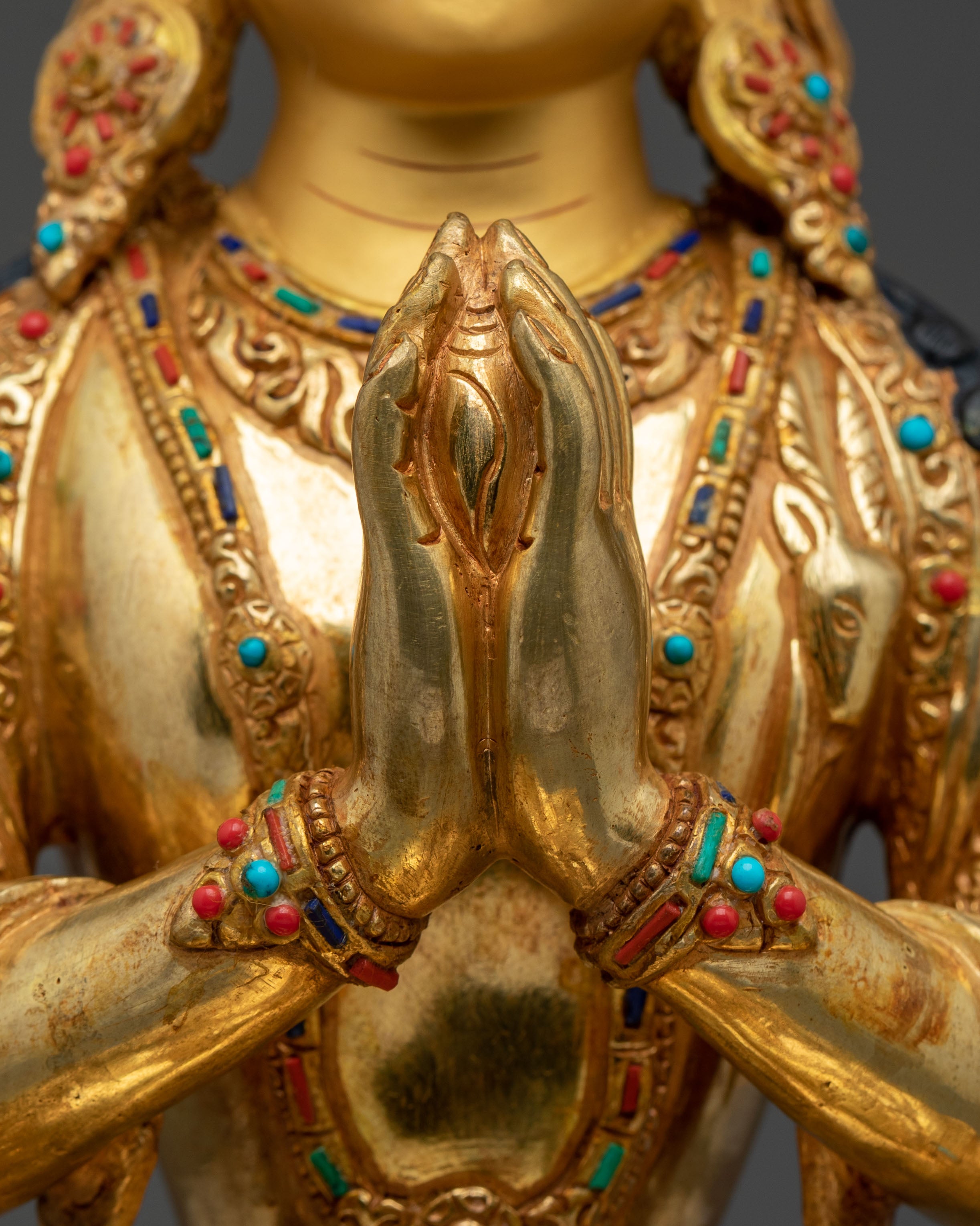 Radiant 24K Gold Gilded Chenrezig Statue: Bodhisattva of Compassion