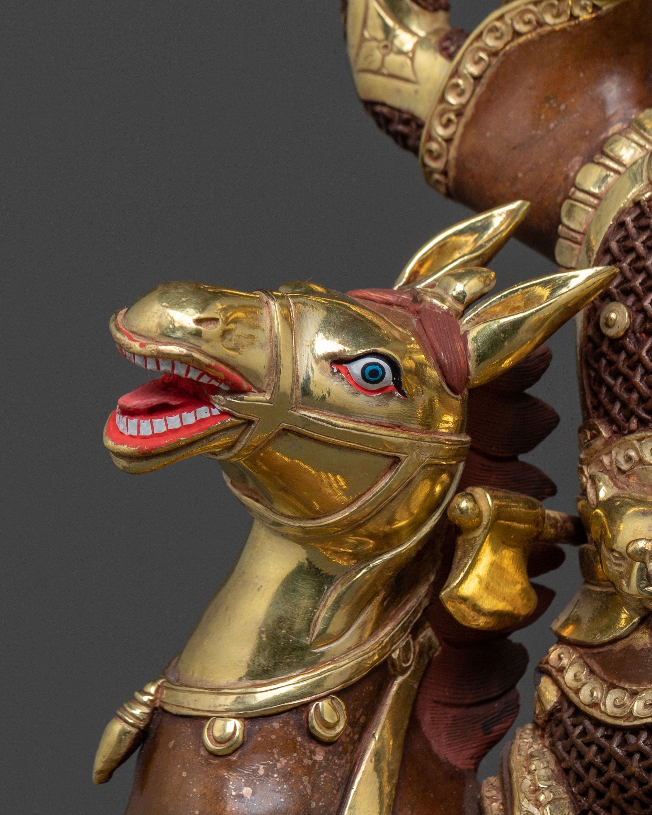 Buddhist Protector: King Gesar Oxidized Copper Statue