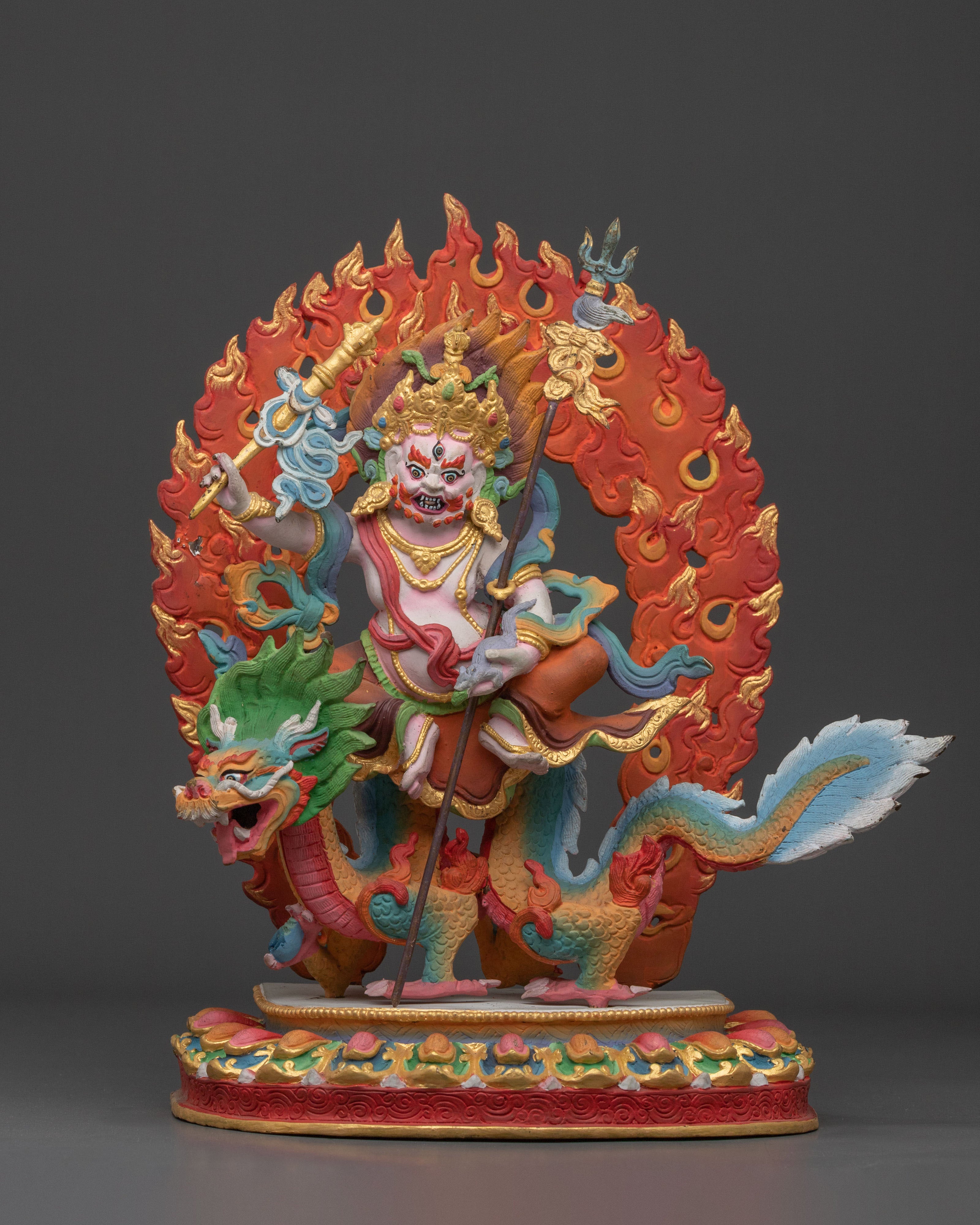 Hand Carved White Dzambhala Statue | Buddhist Wealth Decity