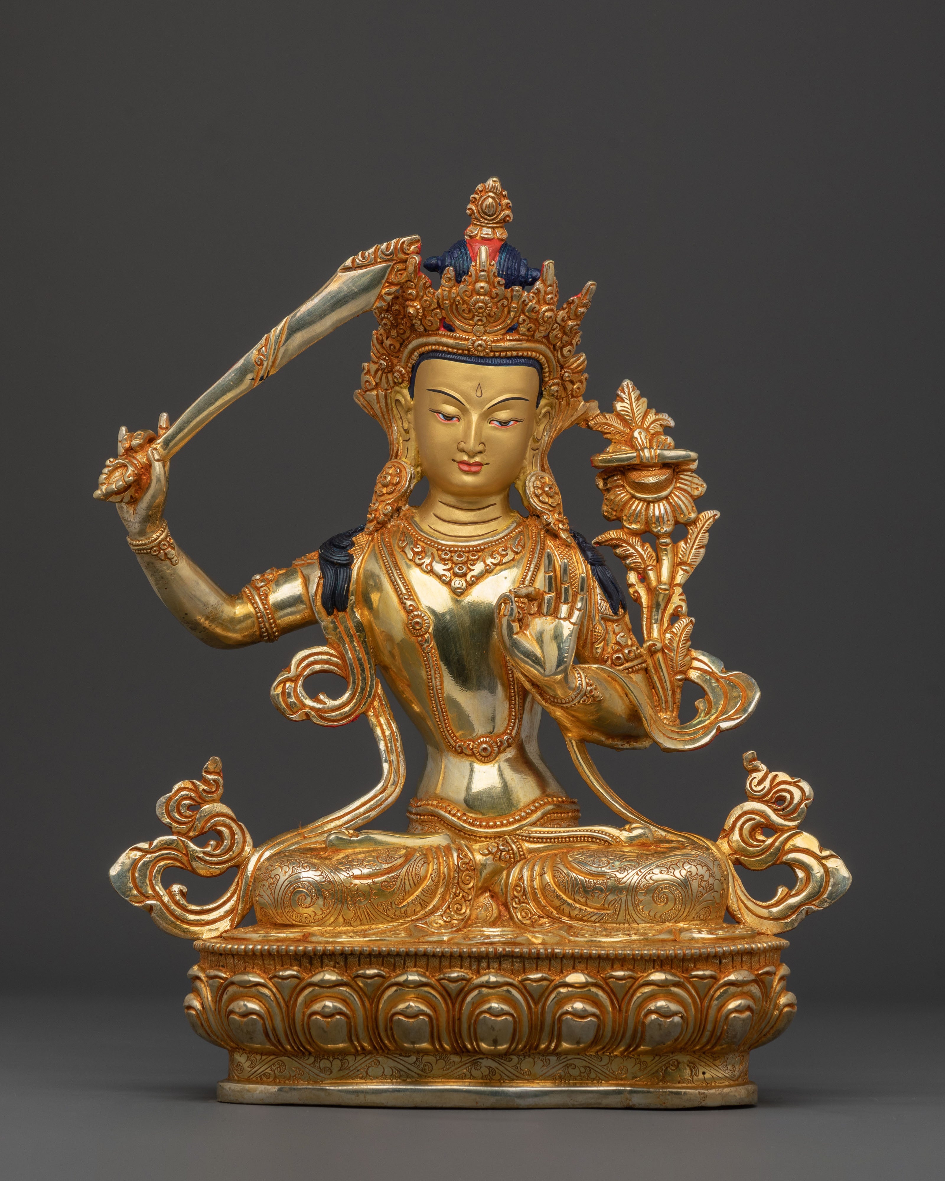 Manjushri 24k Gold Gilded Statue
