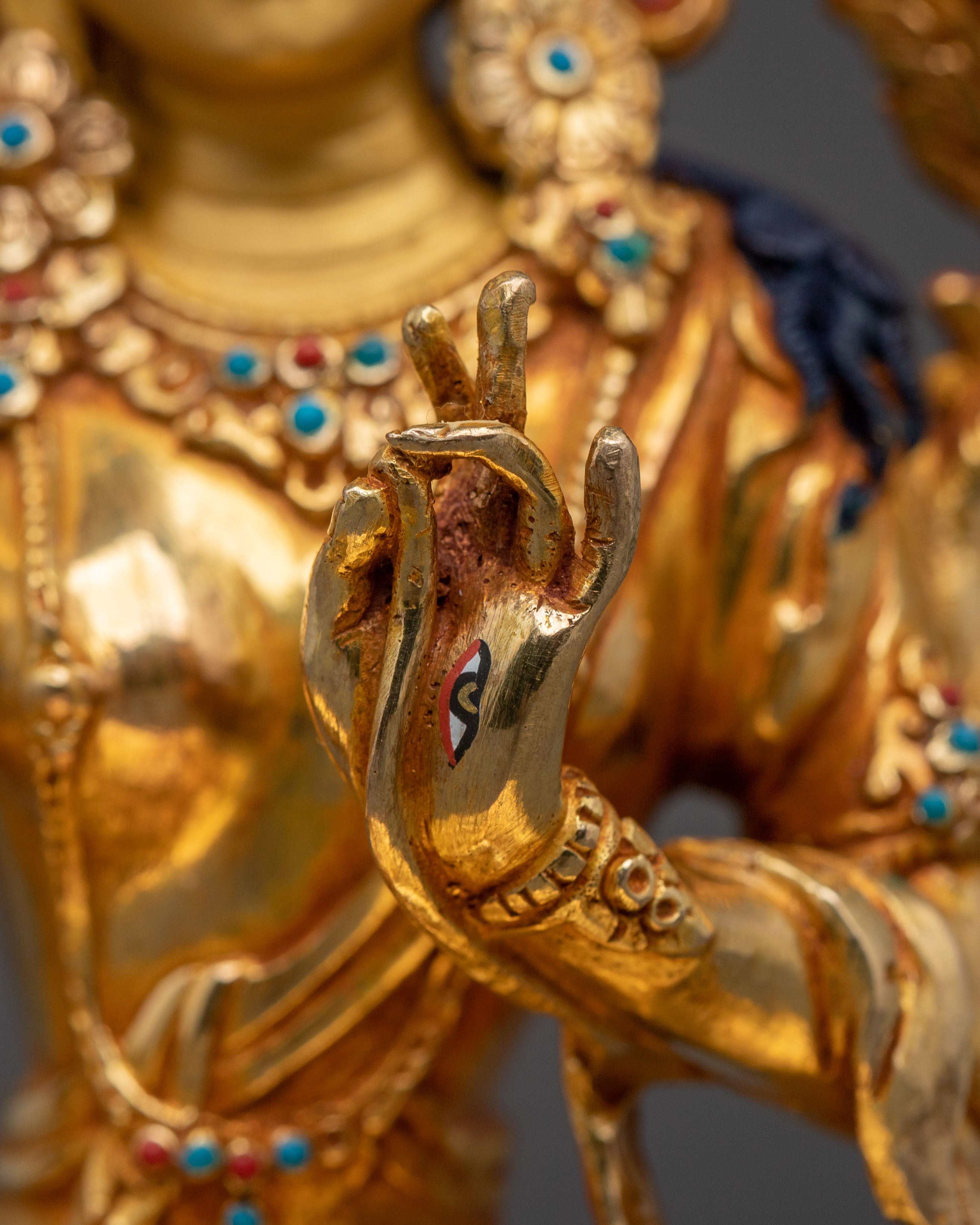 White Tara Sacred Longevity Icon: 24K Gold Gilded Copper Statue