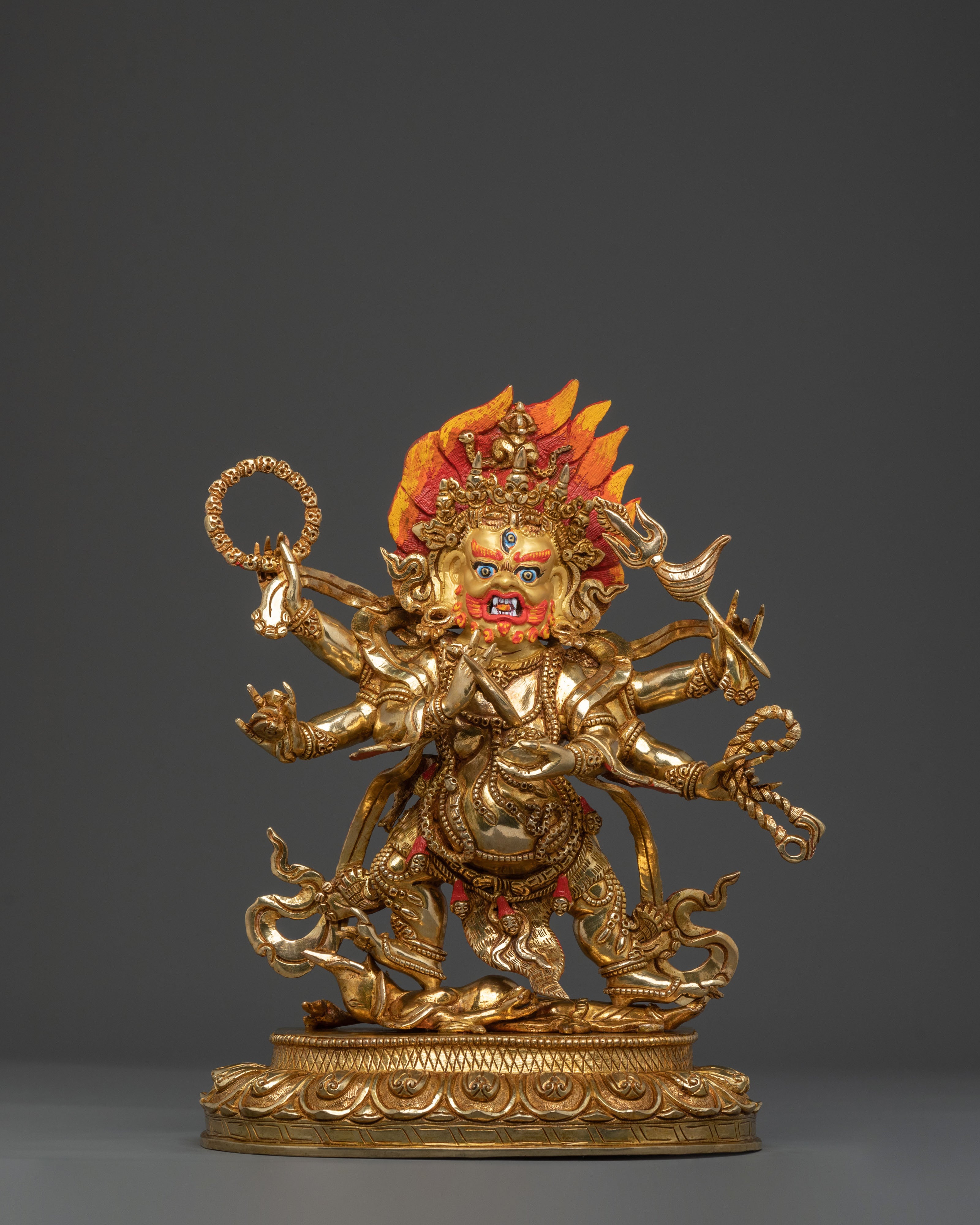 Six-Armed Mahakala 24K Gold Gilded Statue