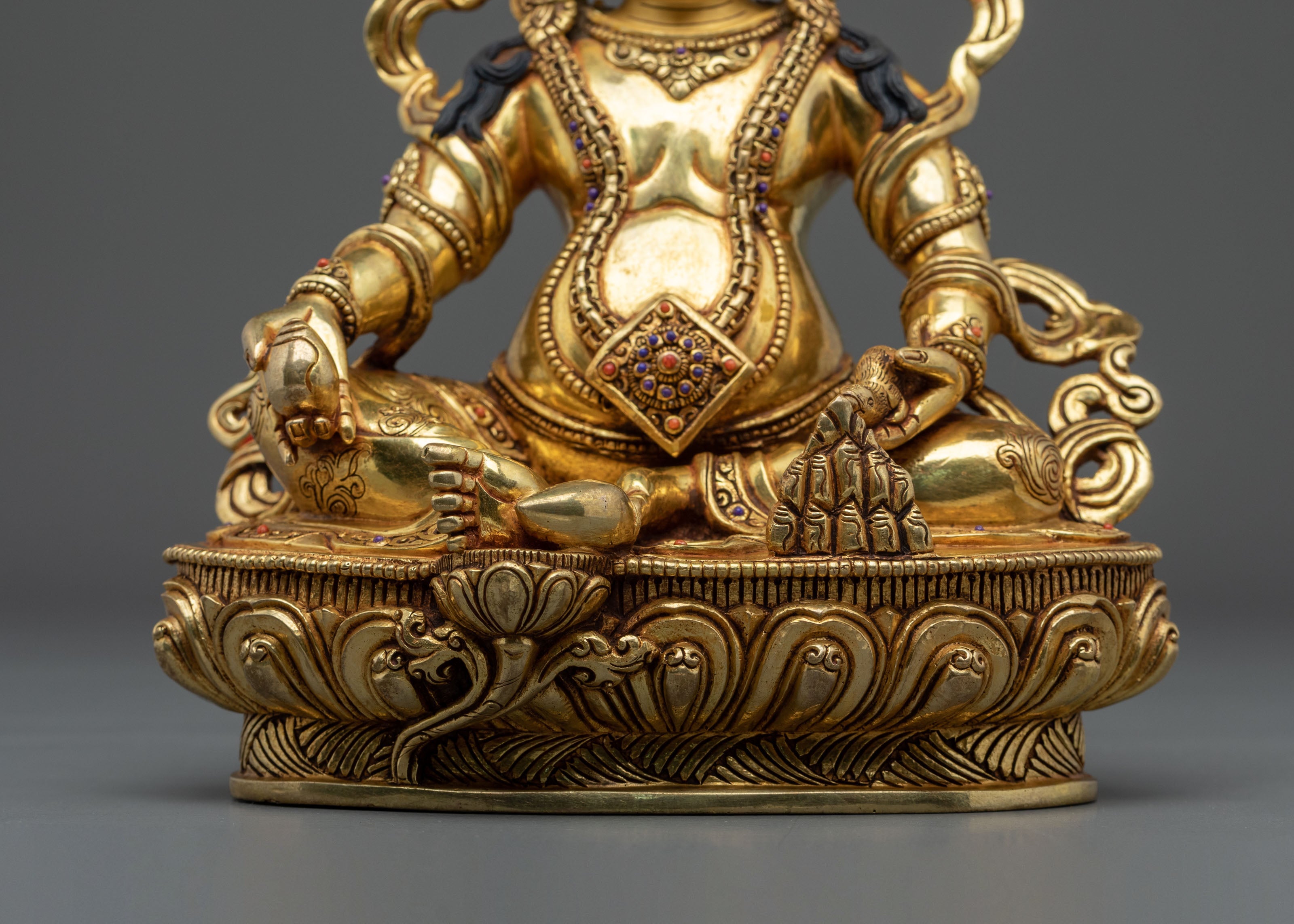 Handmade Dzambhala Copper Statue | 24K Gold Gilded Wealth Deity