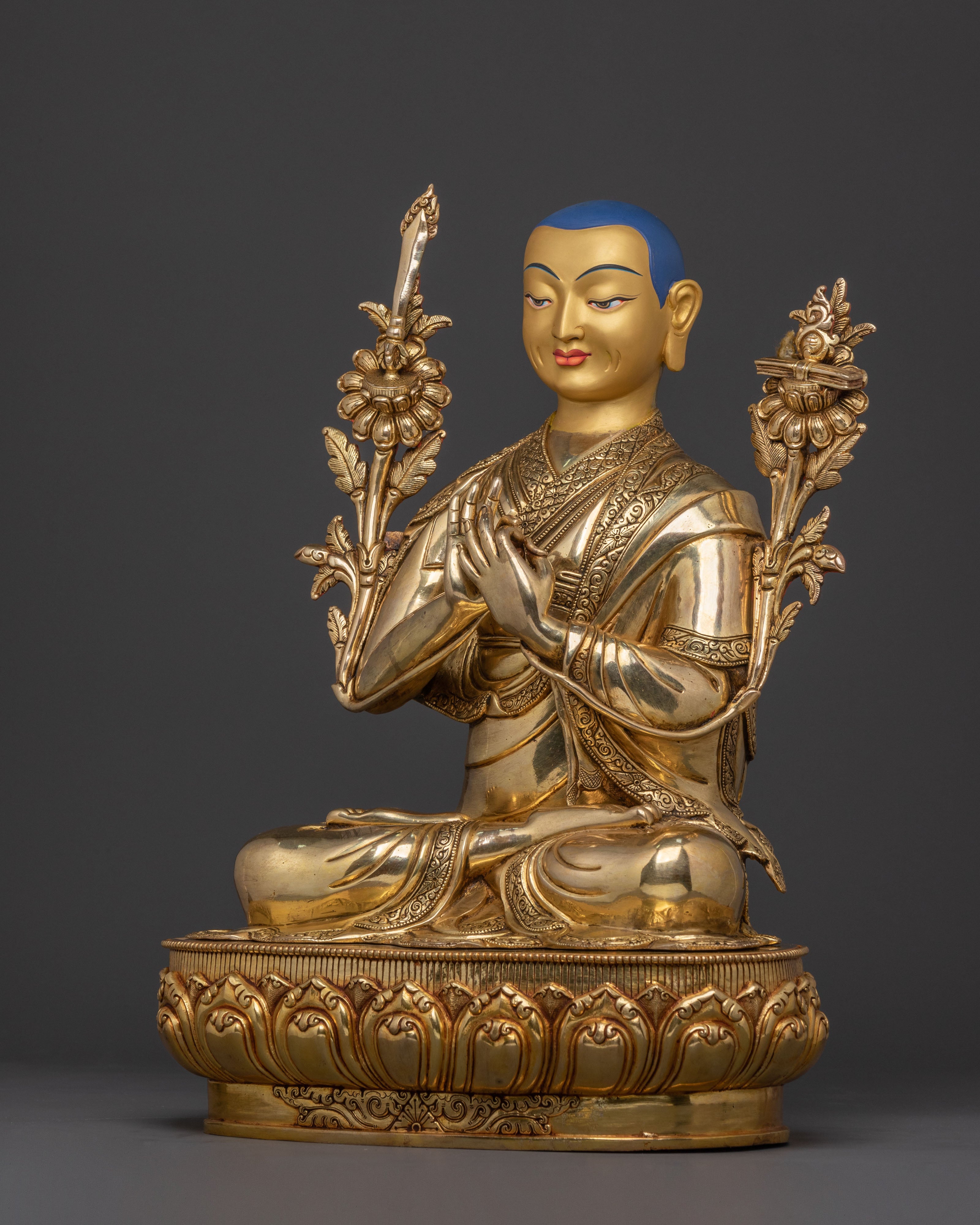 Tsongkhapa Traditional Statue with Disciples – Gilded Copper Masterpiece