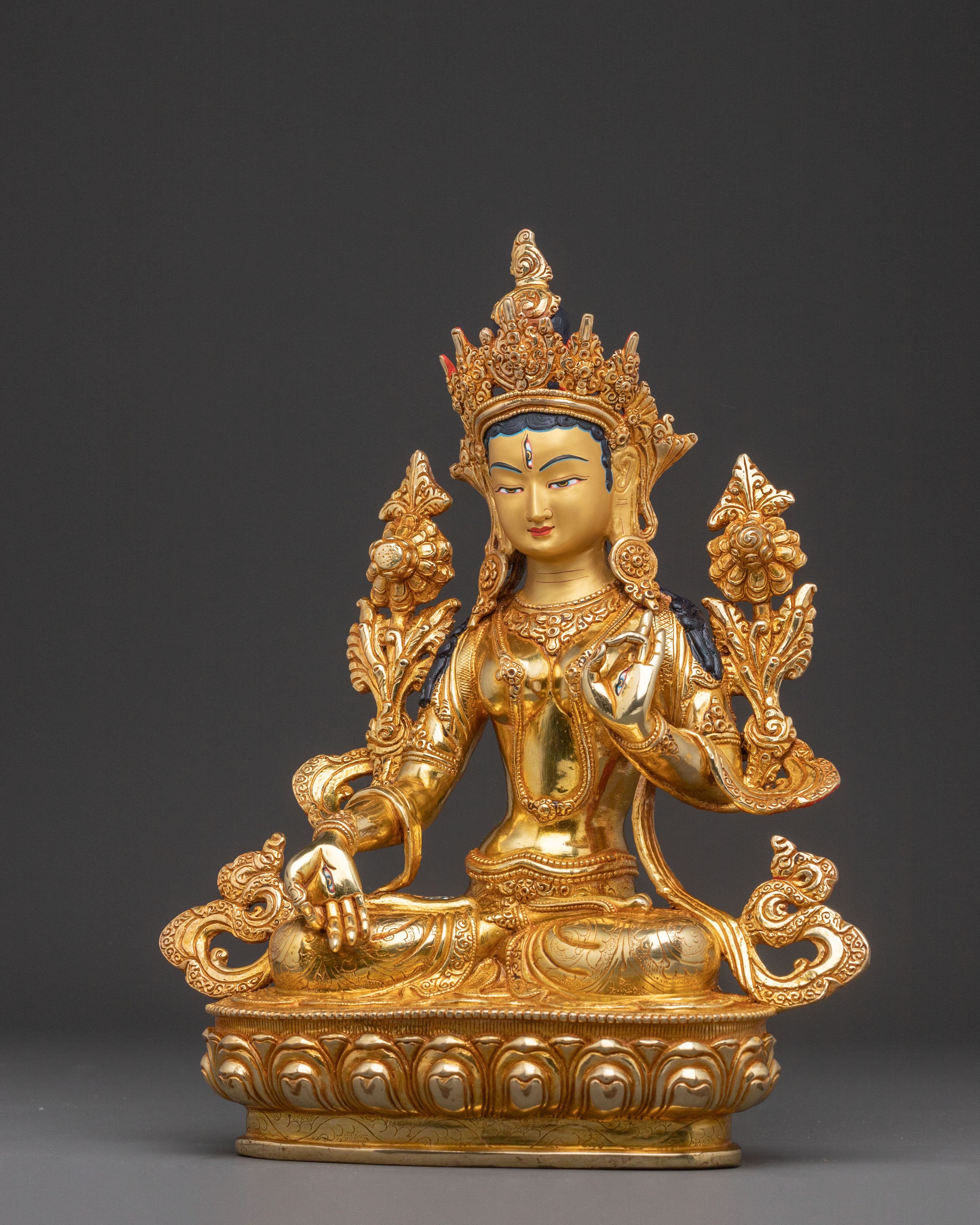 White Tara Healing Statue – Serene Gilded Copper