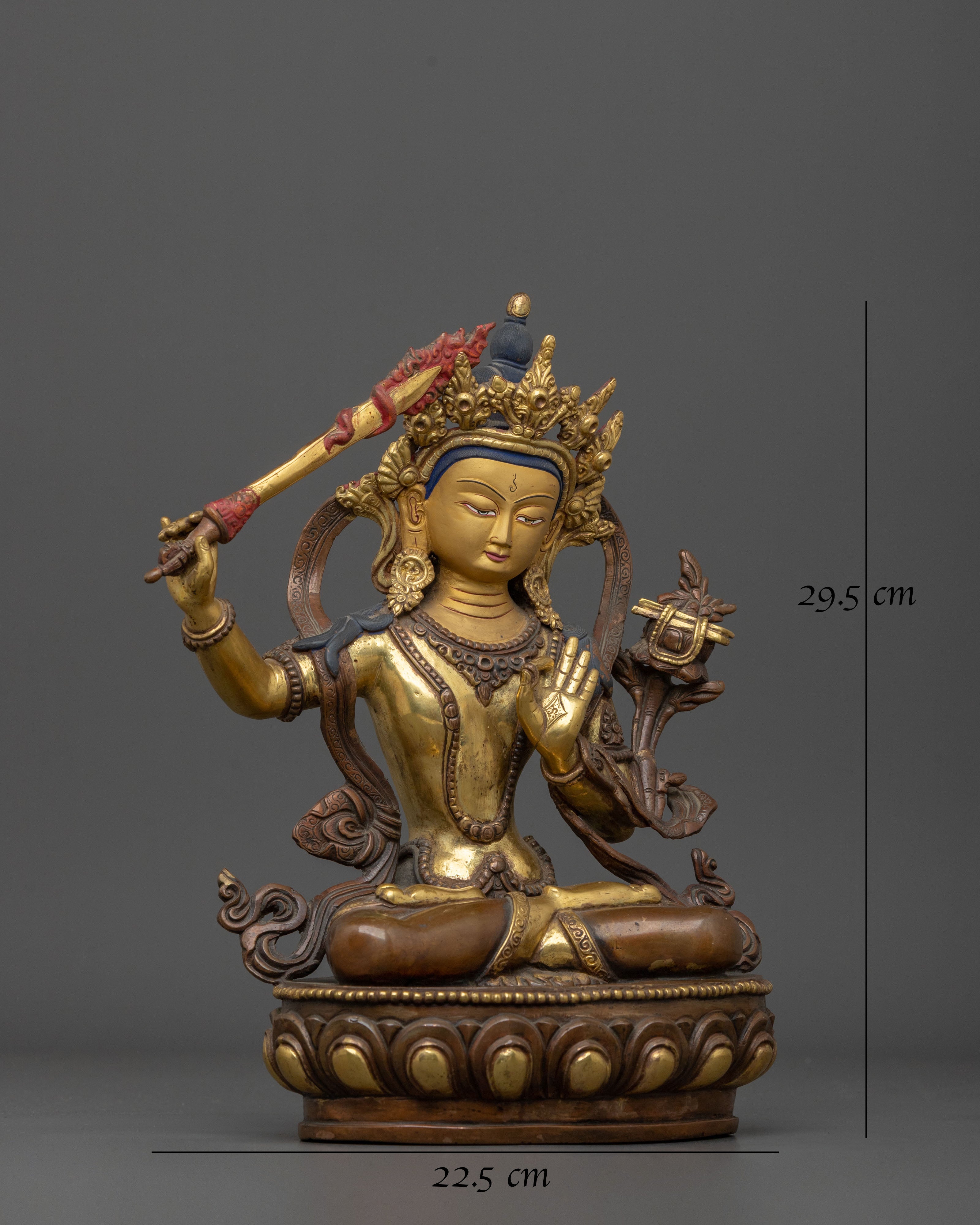 Manjushri Sacred Statue for Altar - 24K Gold Gilded