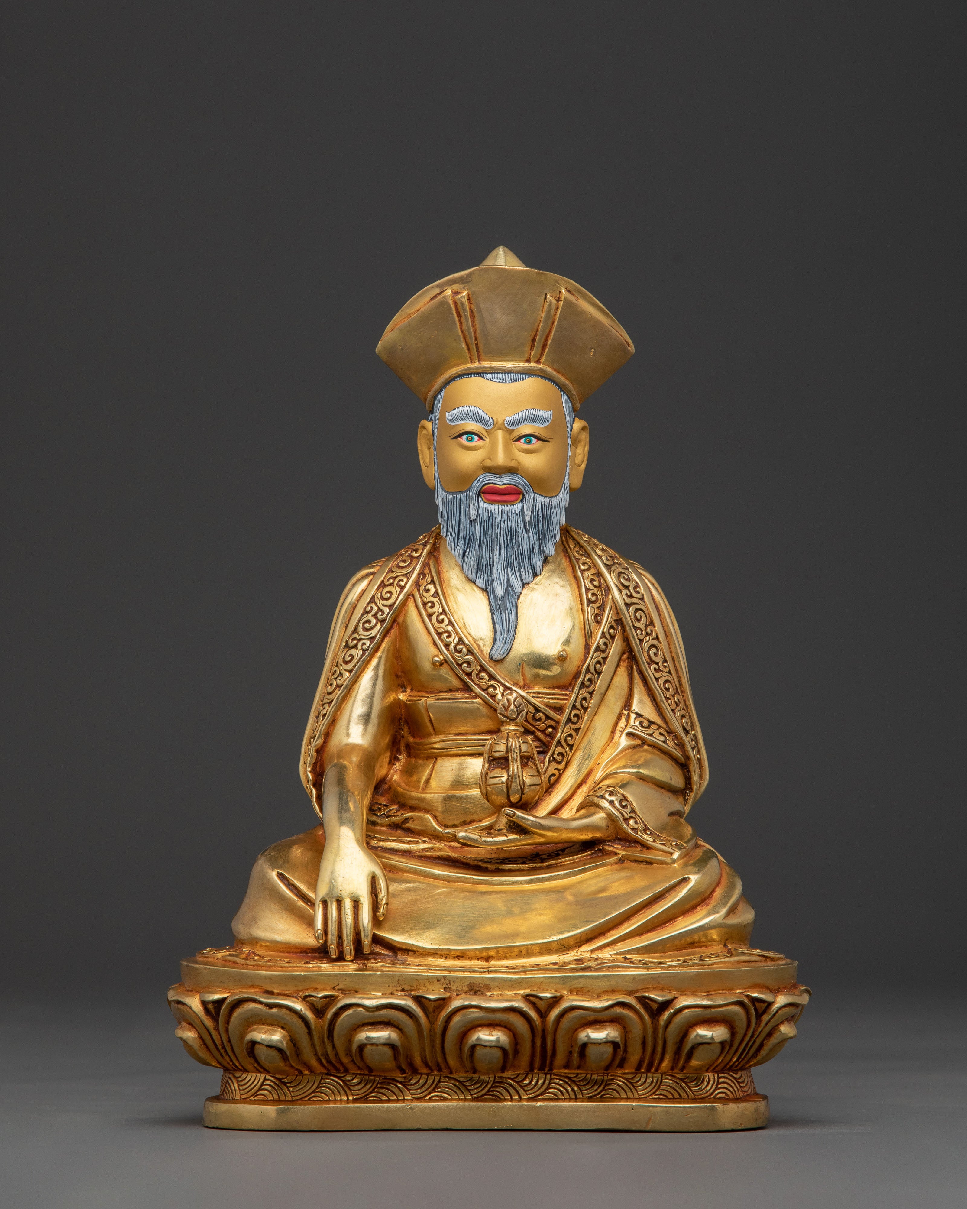 Handcrafted Guru Shapdum Sacred Statue – Radiant 24K Gold Gilded Copper
