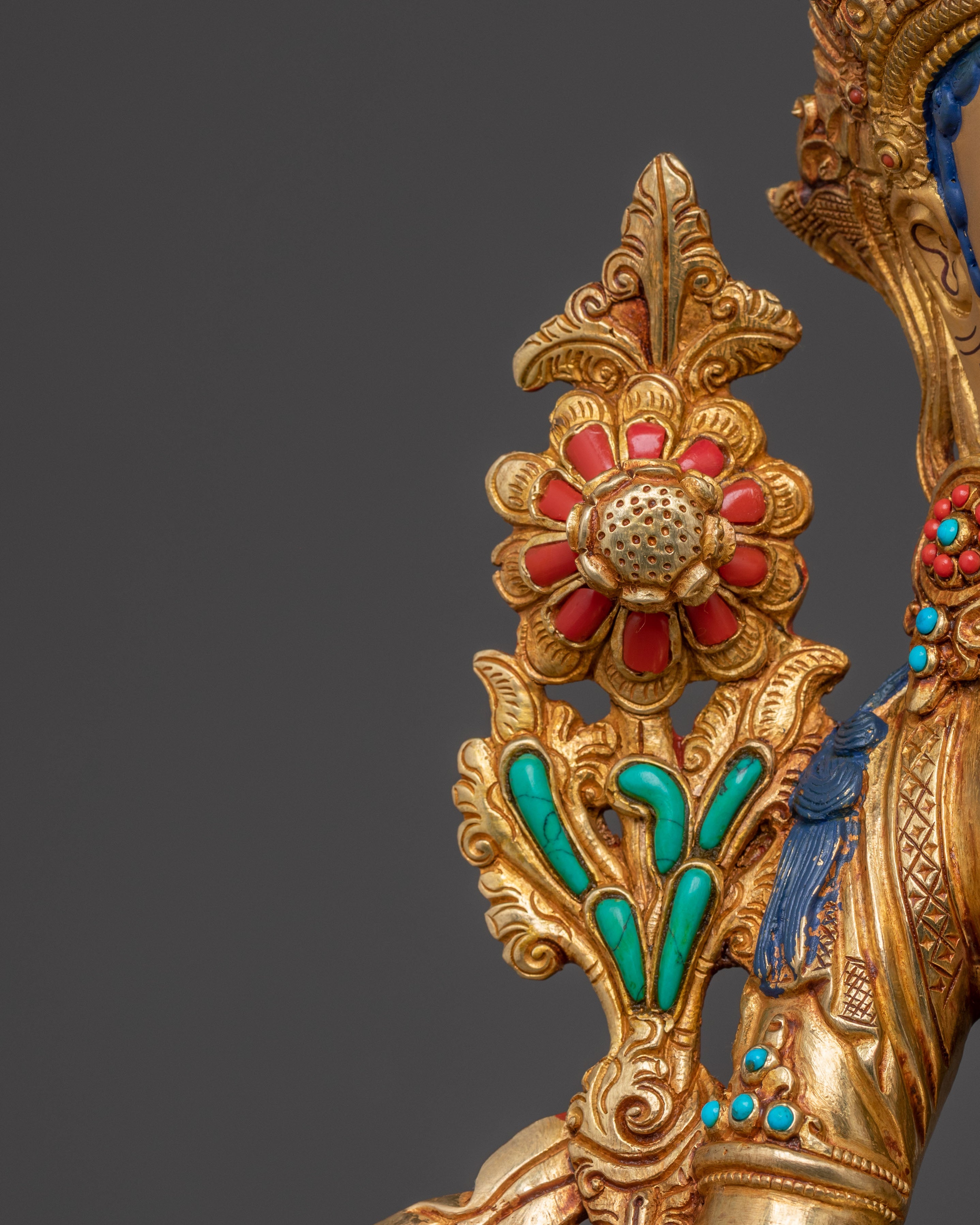 24k Gold Gilded Copper Green Tara Sculpture – Exquisite Himalayan Artistry