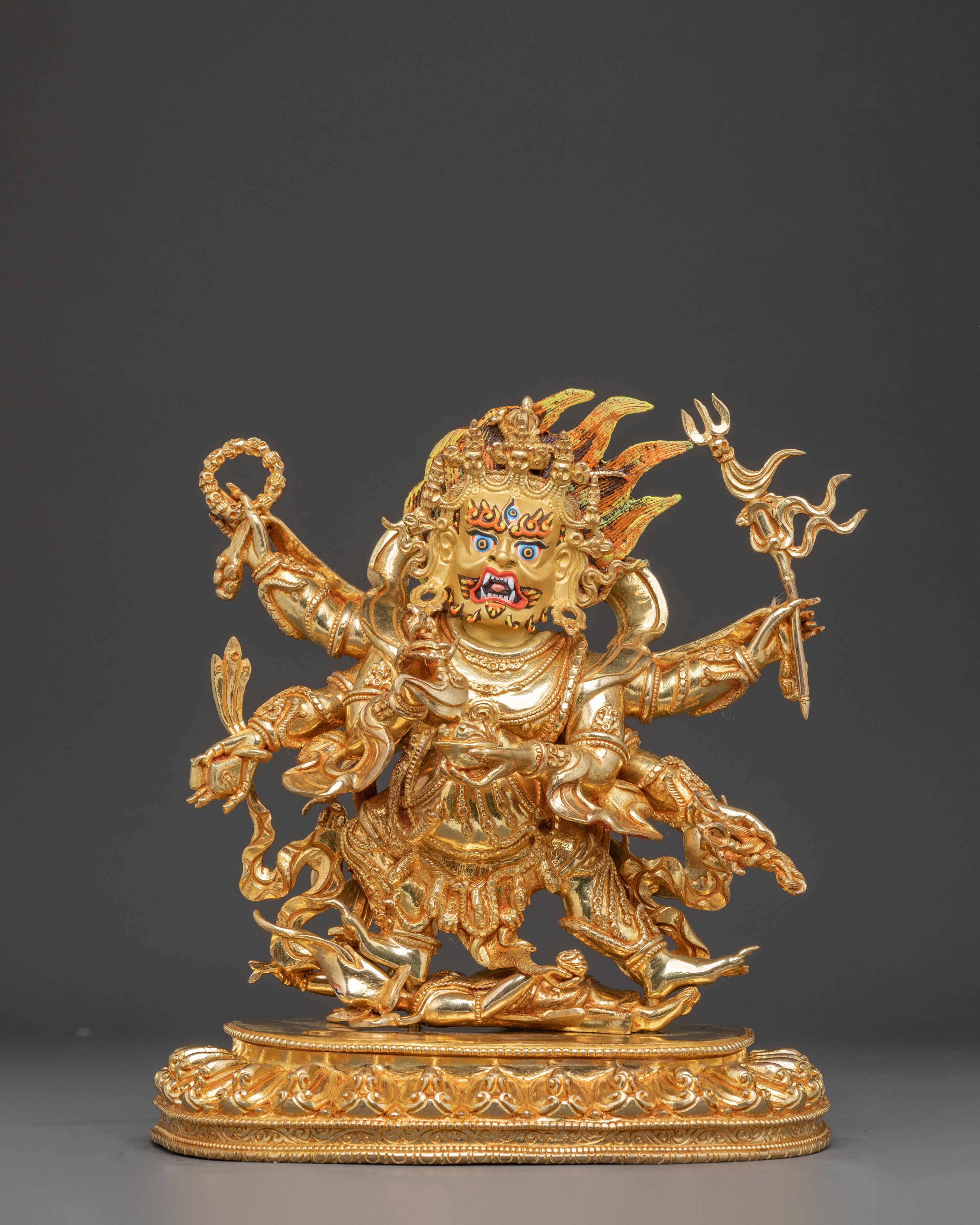 Golden Statue of Protector Six-Armed Mahakala | Wrathful Guardian