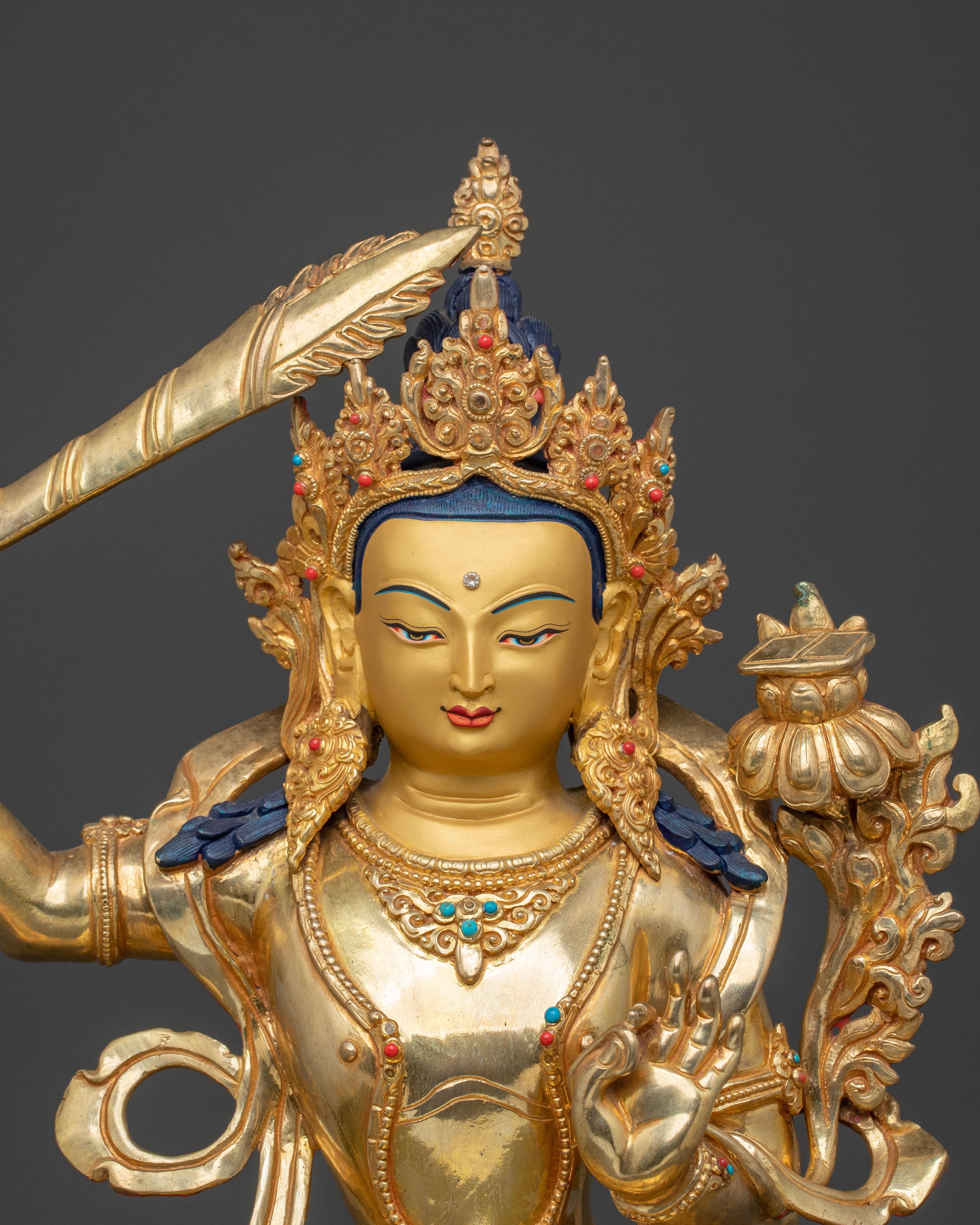 Manjushri Statue Wisdom and Clarity – Hand-Gilded Copper
