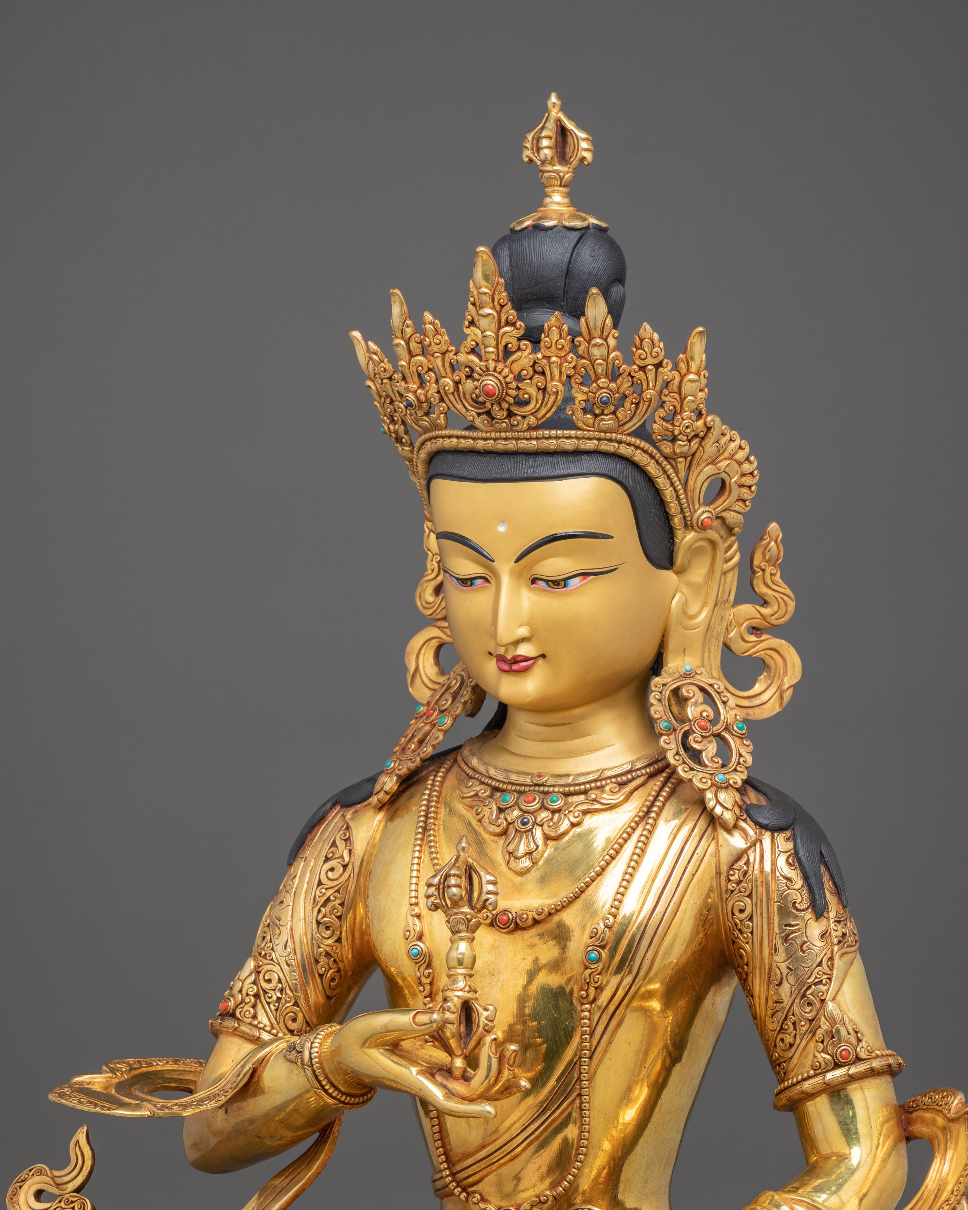 Vajrasattva Statue | Gemstones Adorned 24K Gold Gilded Figurine