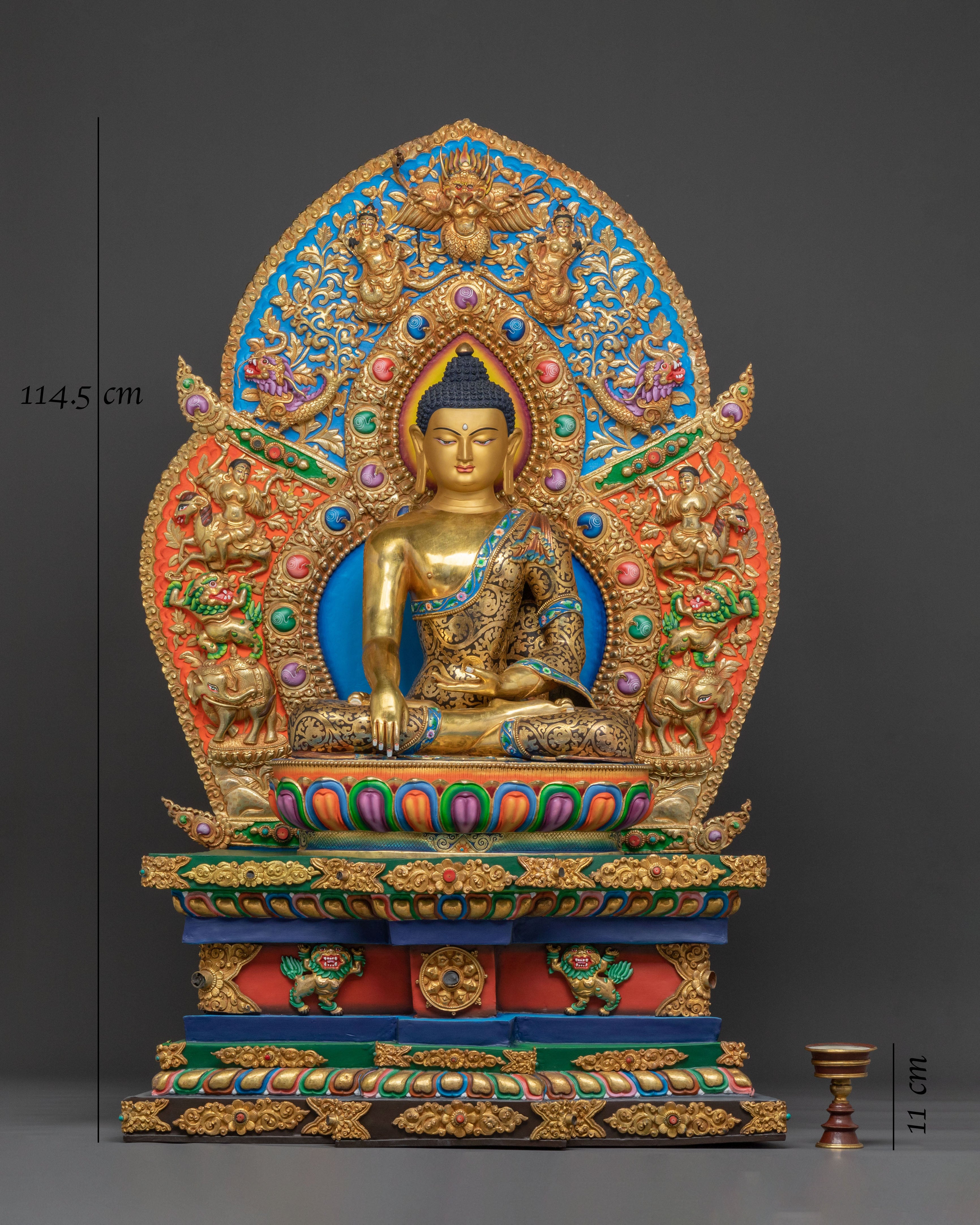Shakyamuni Buddha Sacred Statue on Throne | Home Decor