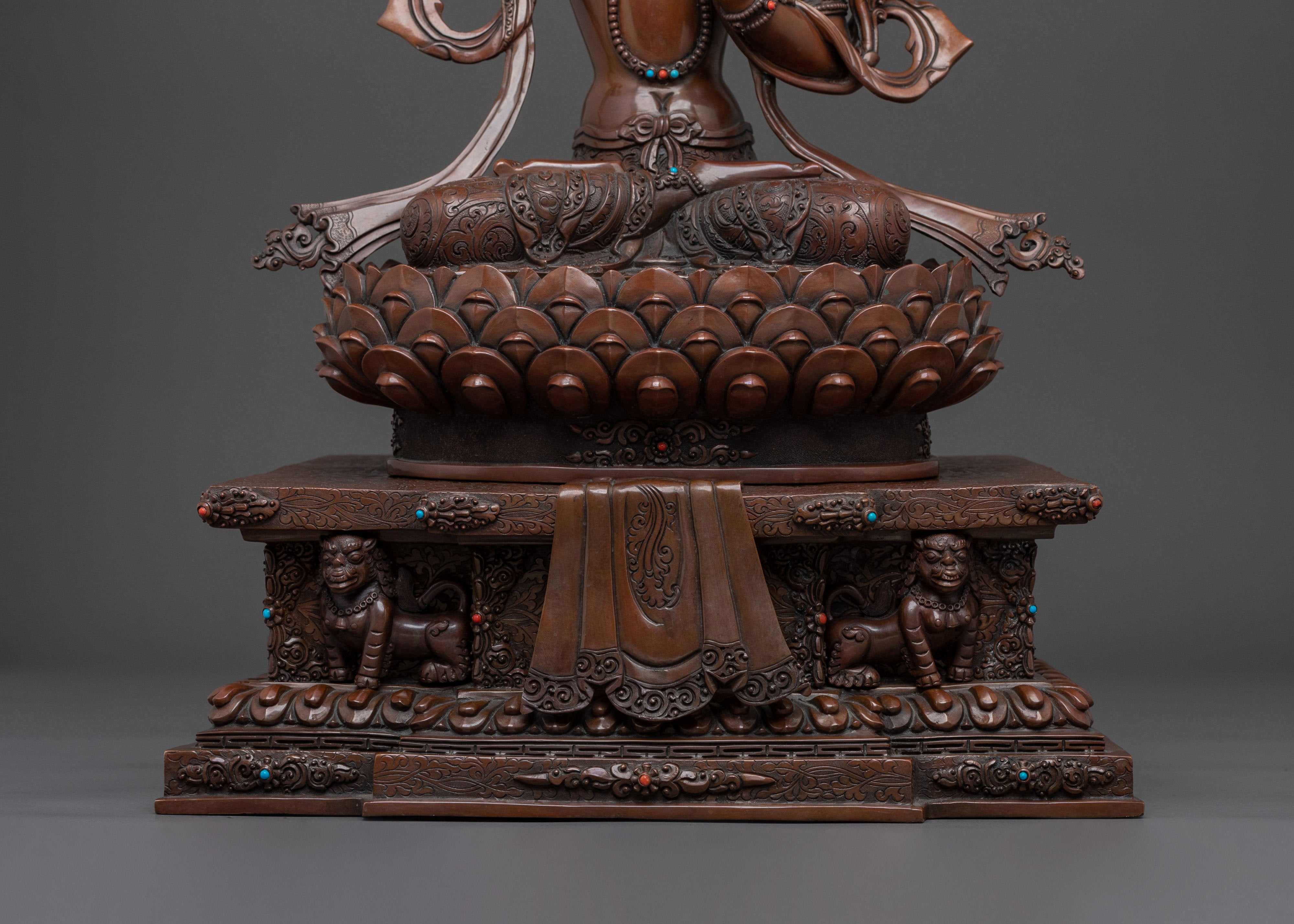 Manjushri Sculpture on Throne | Wisdom Deity with Flaming Sword