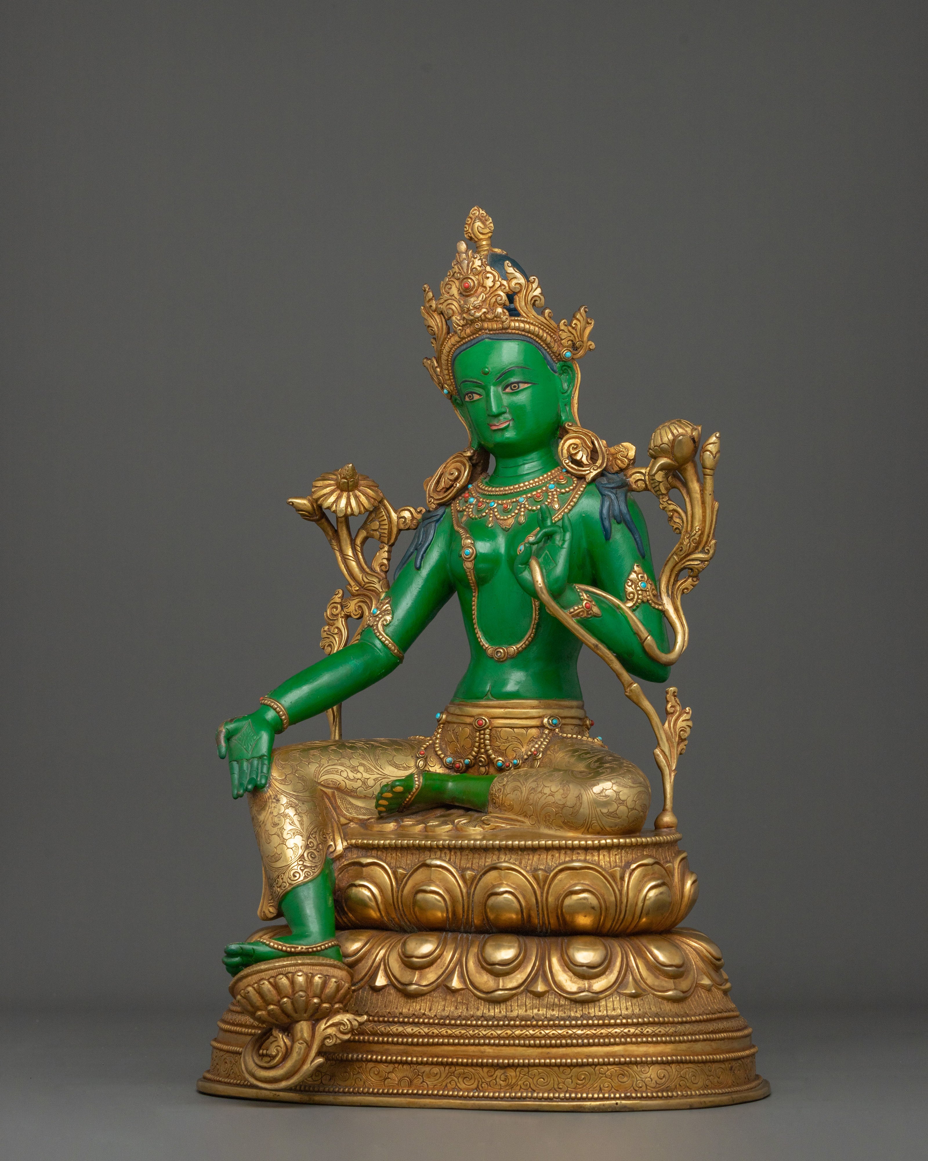 Tibetan Guardian Green Tara Statue | Buddhist Protector