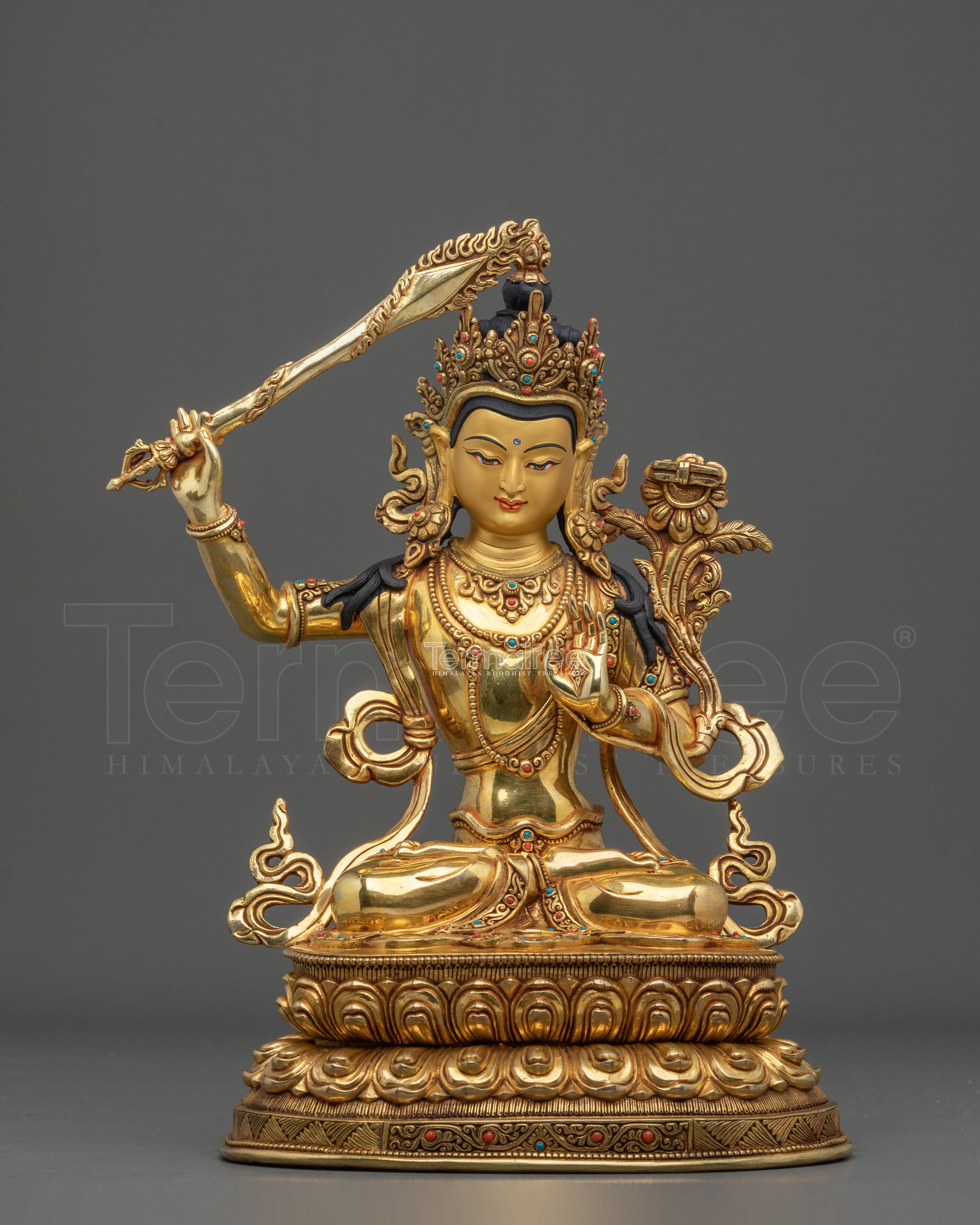 Manjushri Flaming Sword Wisdom Sculpture | Deity of Transcendent Knowledge