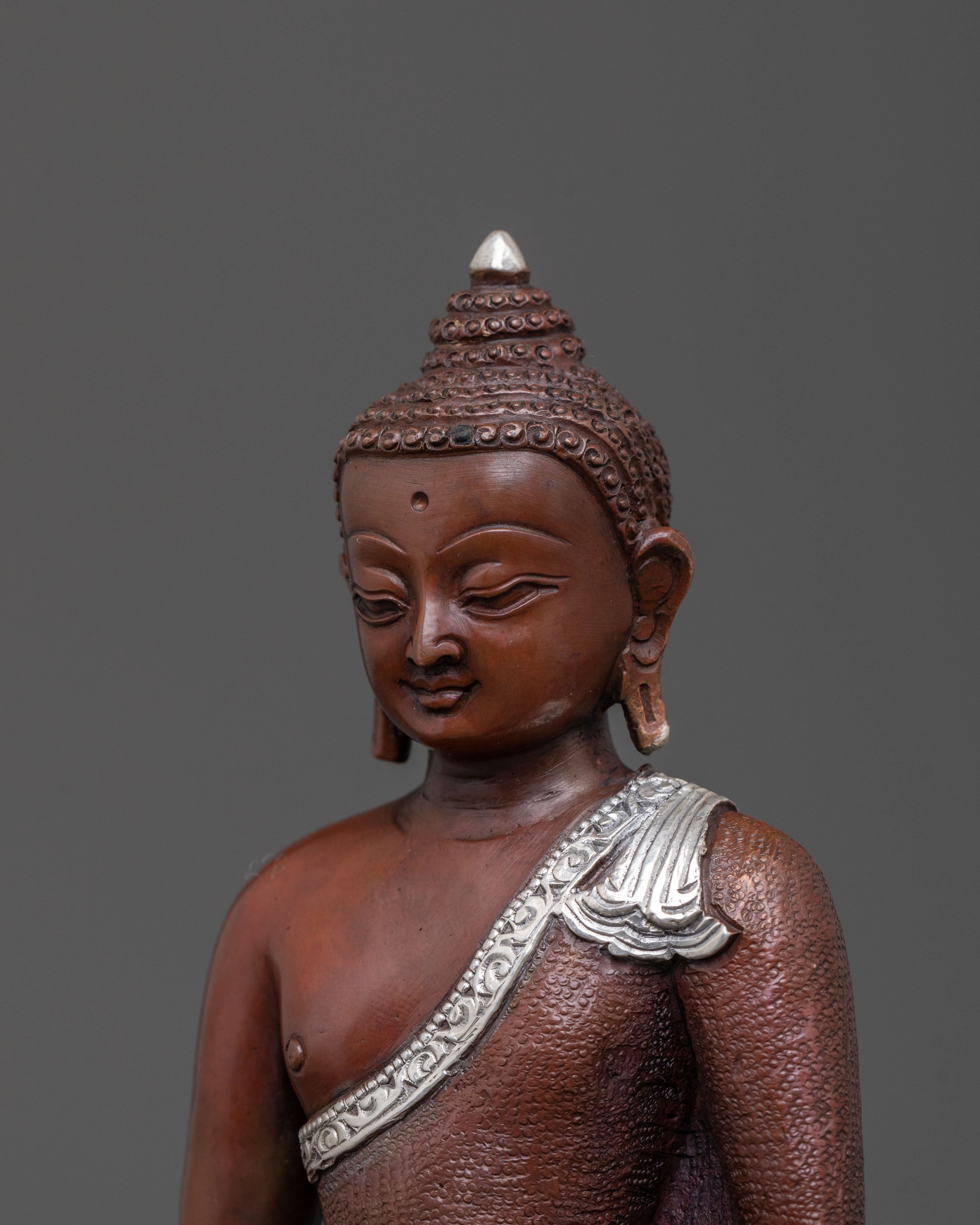 Buddhist Deity Amitabha Buddha Statue in Oxidized Silver