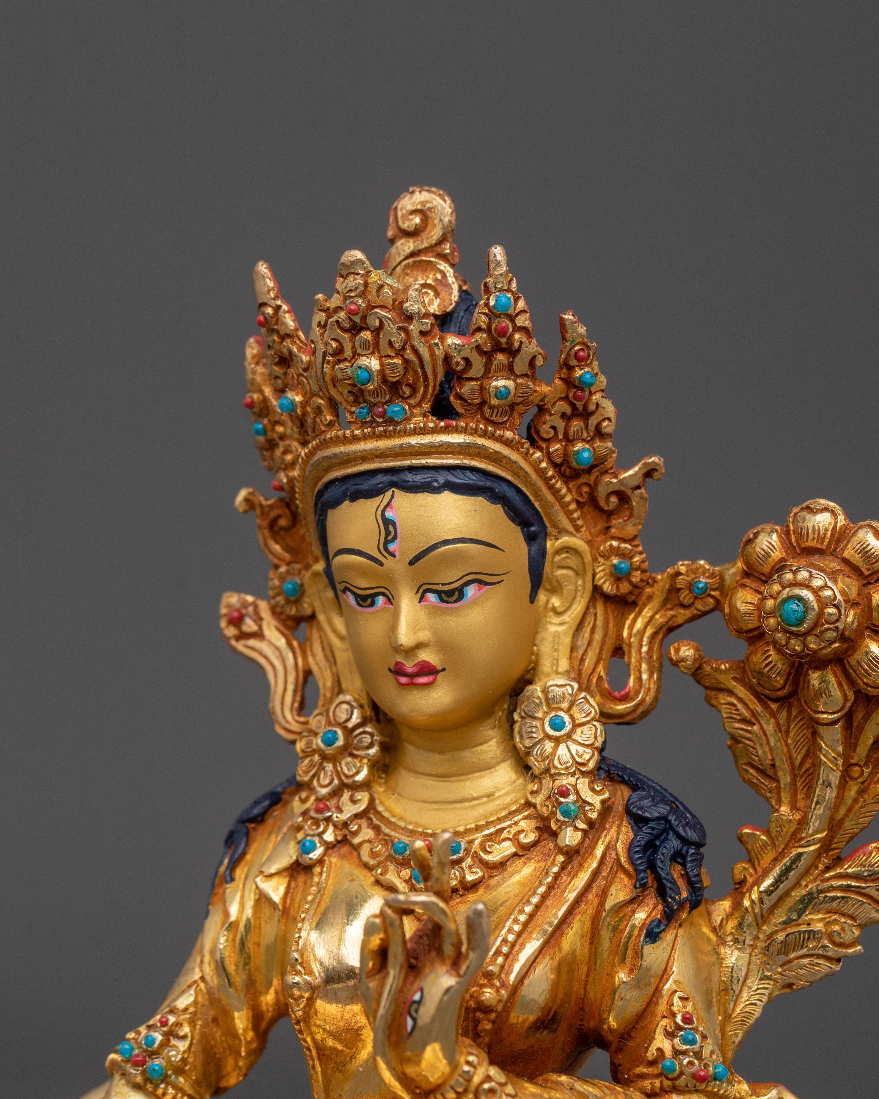White Tara Sacred Longevity Icon: 24K Gold Gilded Copper Statue