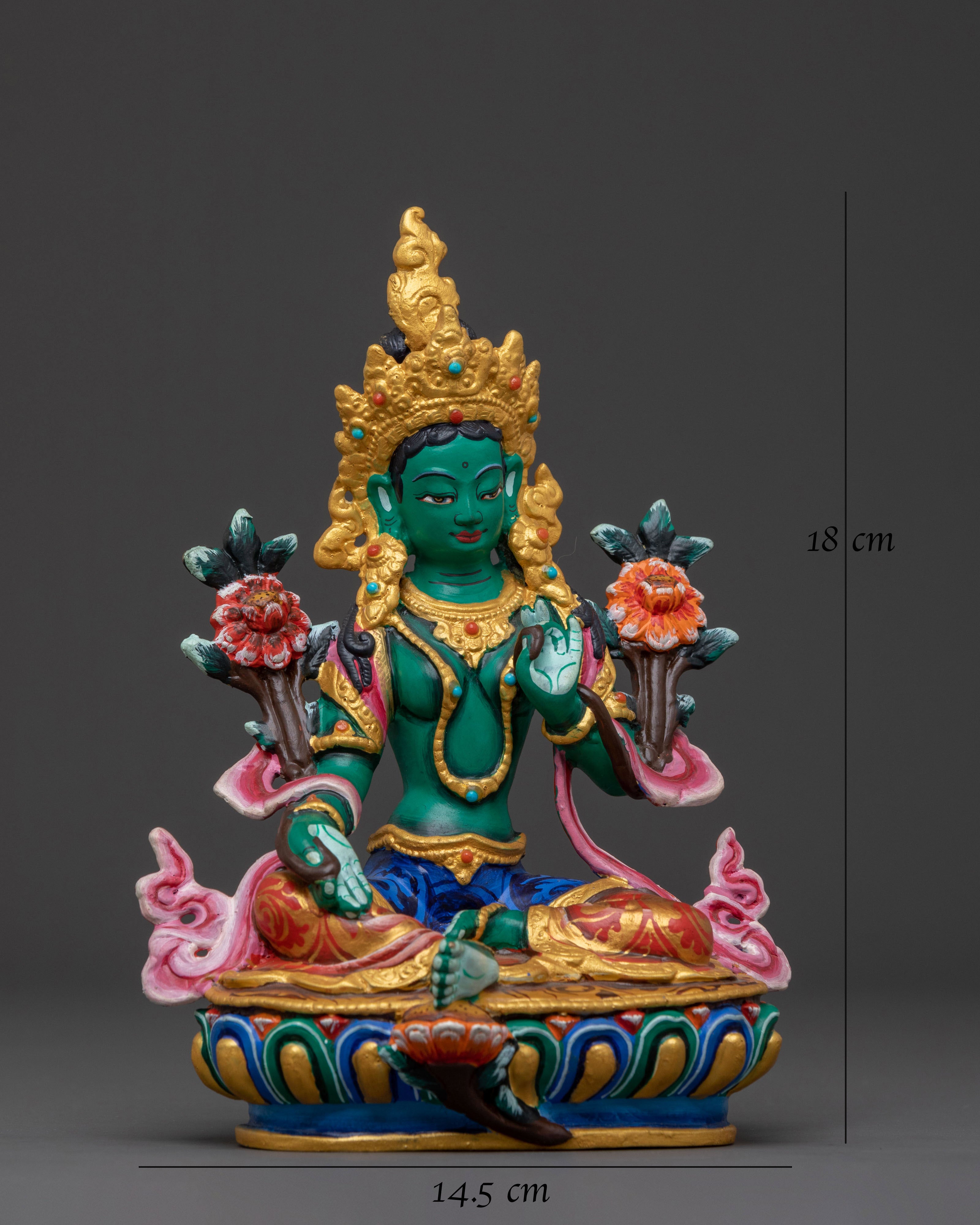 Green Tara Statue with Acrylic Paintings: Goddess of Compassion