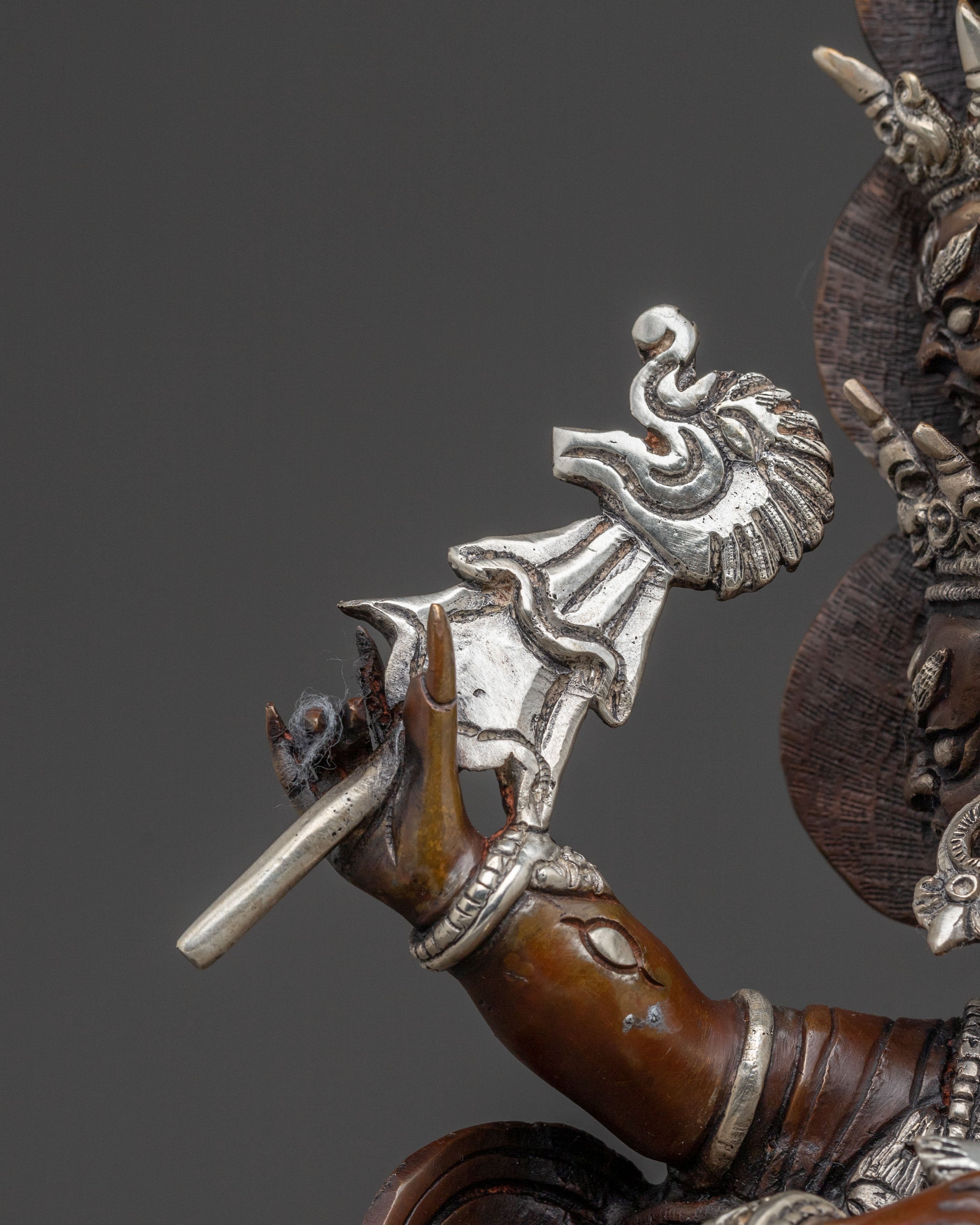 Three Nyingma Protectors Blessing Statue - Oxidized Silver Plated Statue