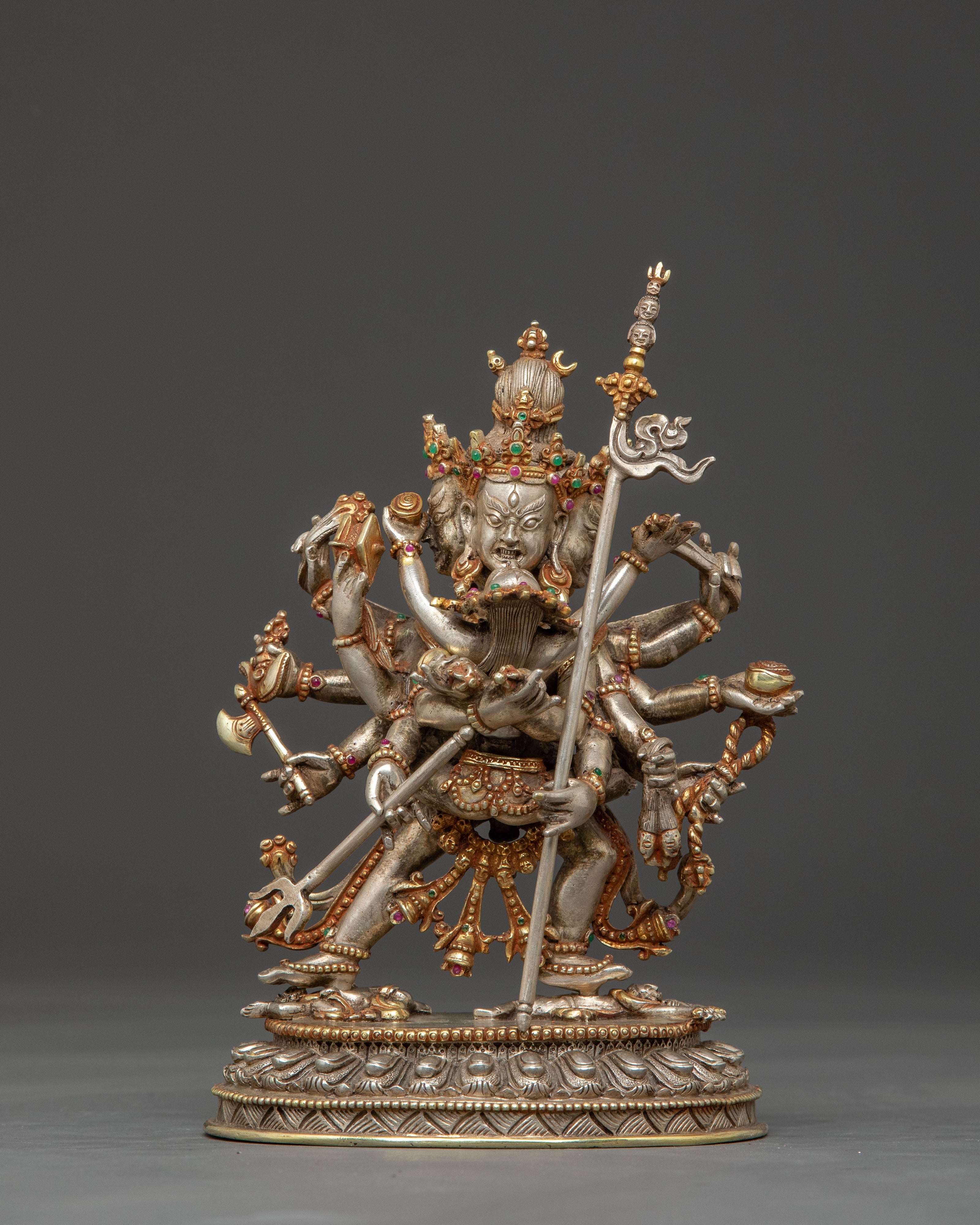 Kalachakra Statue for Tantra: Silver & Gemstone Art