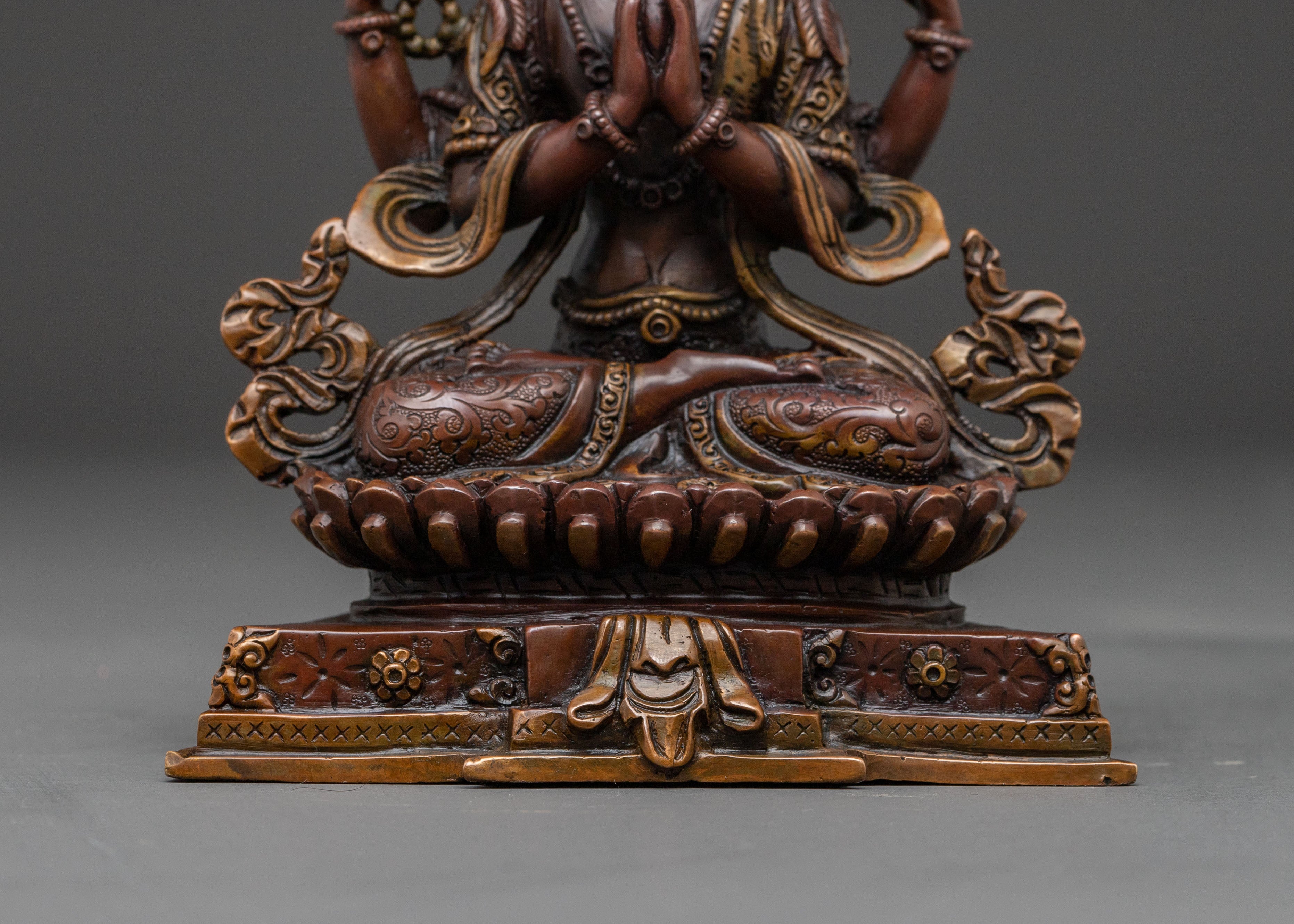 Chenrezig Divine Compassion Statue – Oxidized Copper Art