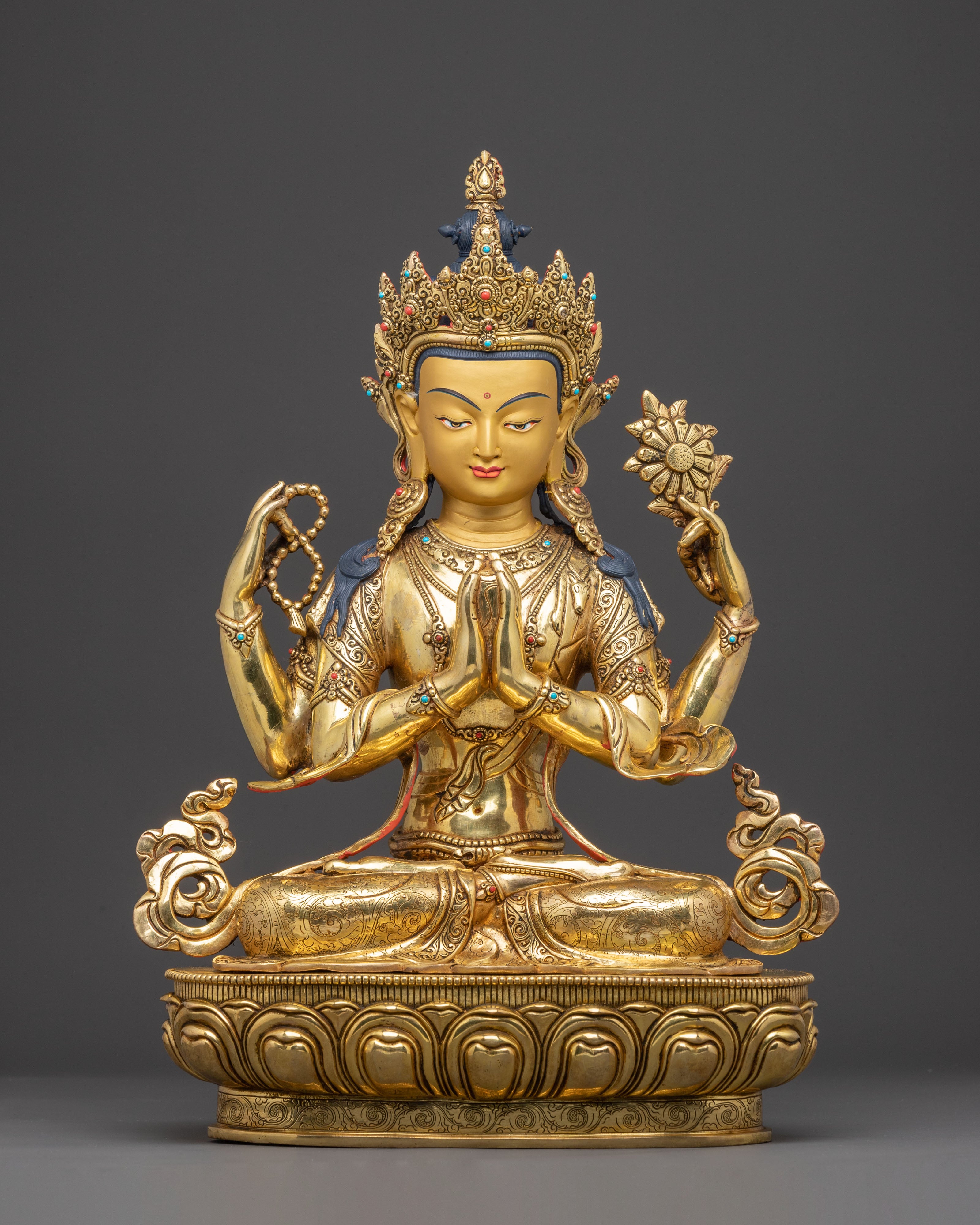Handmade Golden Avalokiteshvara Statue | The Compassion Bodhisattva