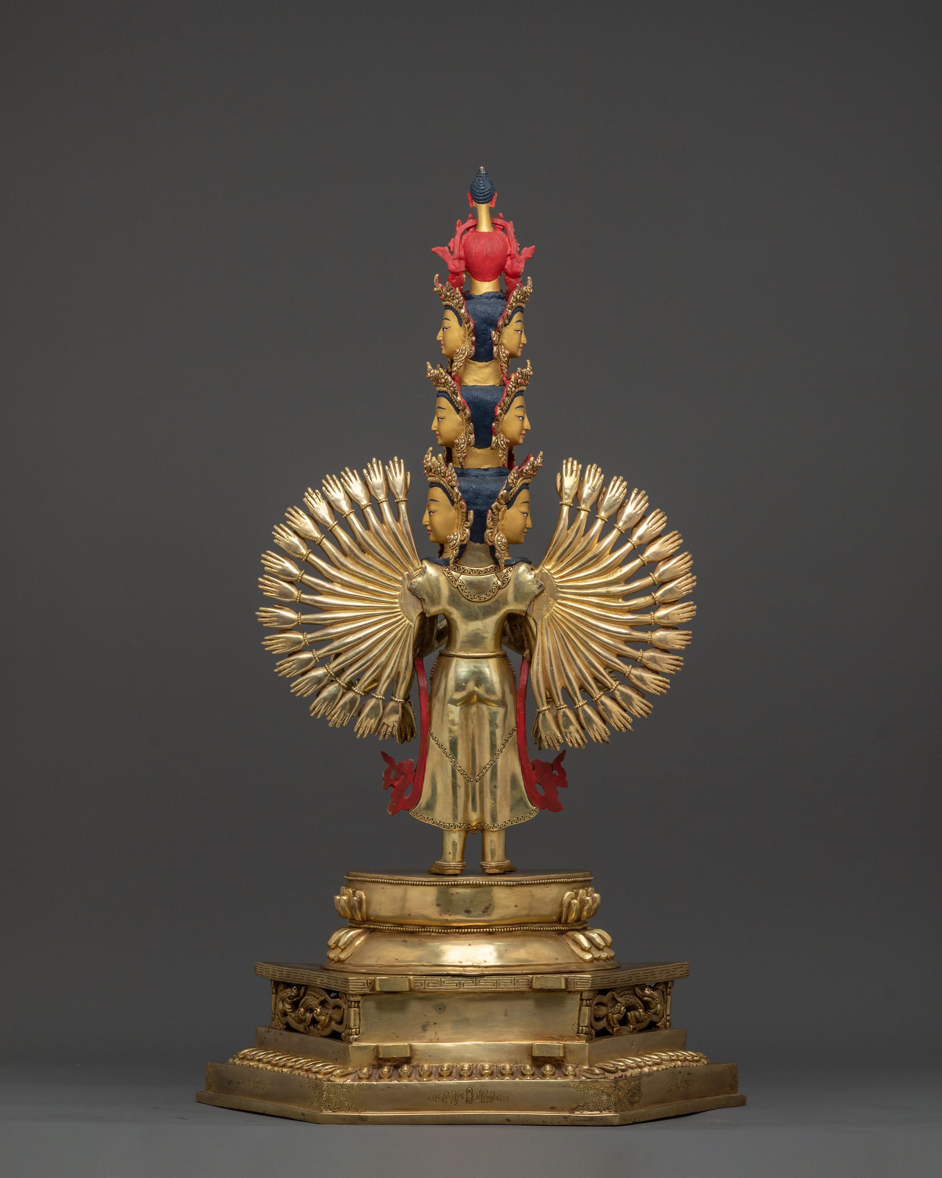 Majestic 1000 Armed Chenrezig Statue in 24K Gold Gilded Copper