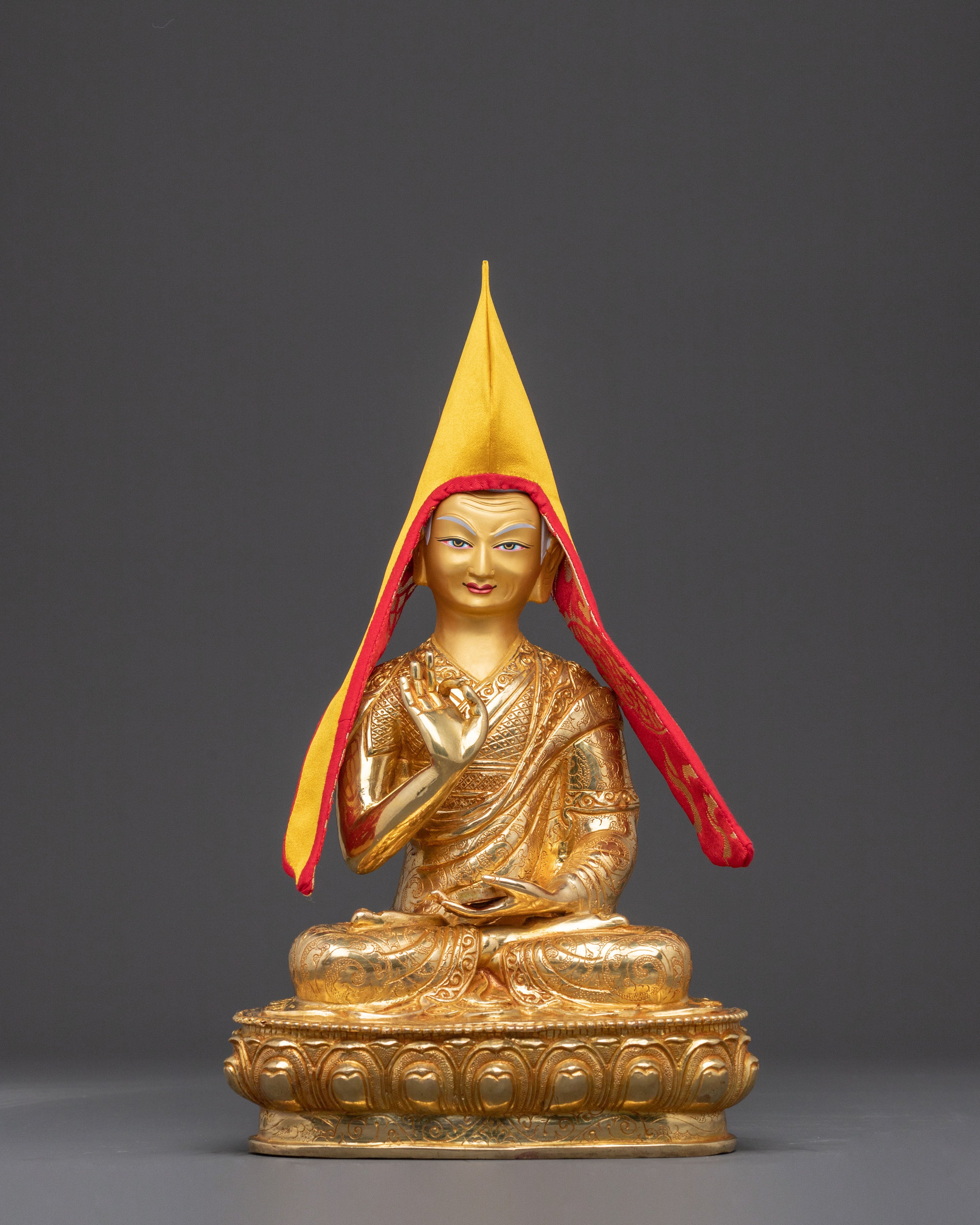 Sacred Tsongkhapa Statue Set | Sacred Meditation Teacher Sculpture