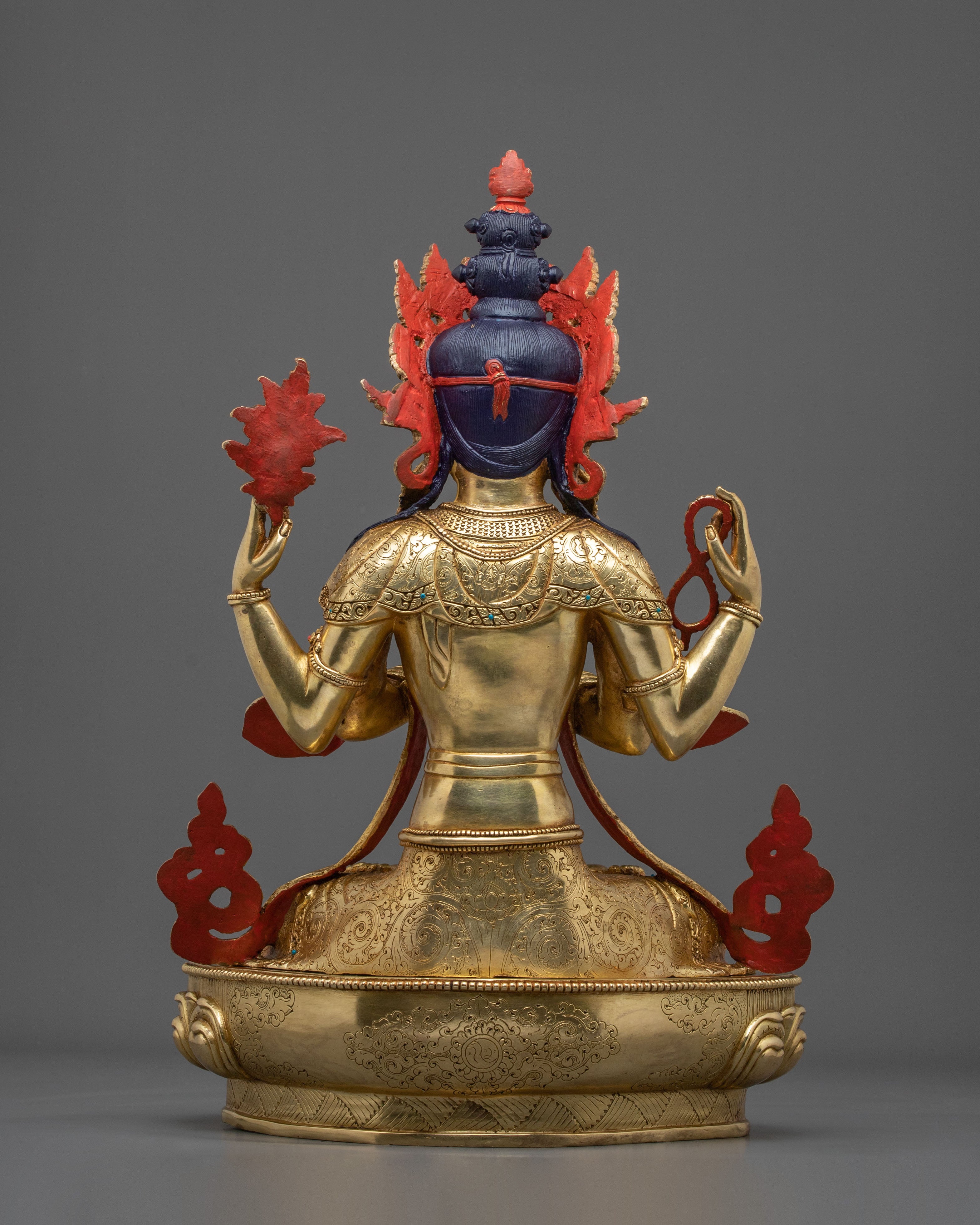 Four-Armed Chenrezig Sculpture | 31.5cm Golden Figurine