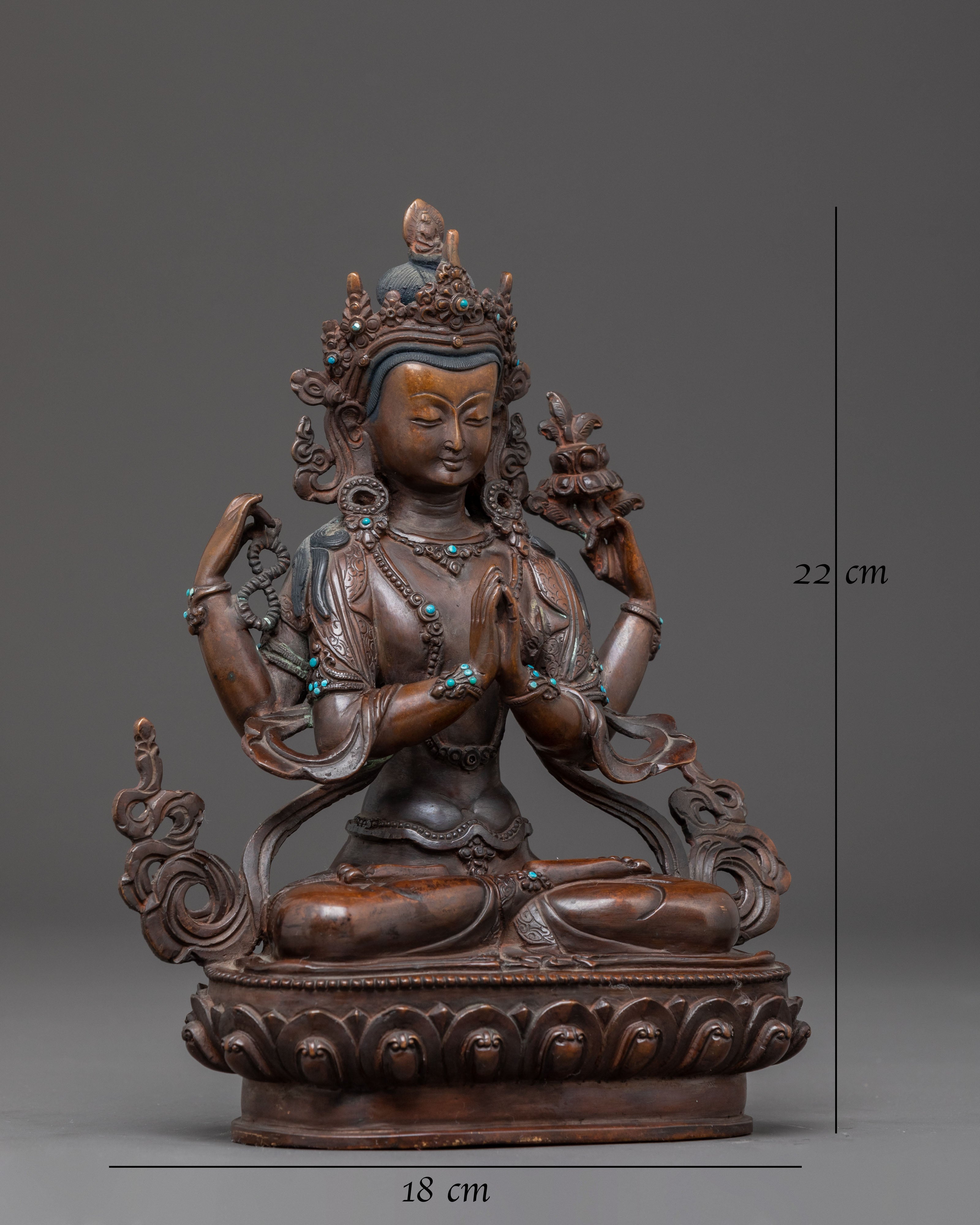 Handcrafted Chenrezig Statue of Compassion | Four-Armed Bodhisattva