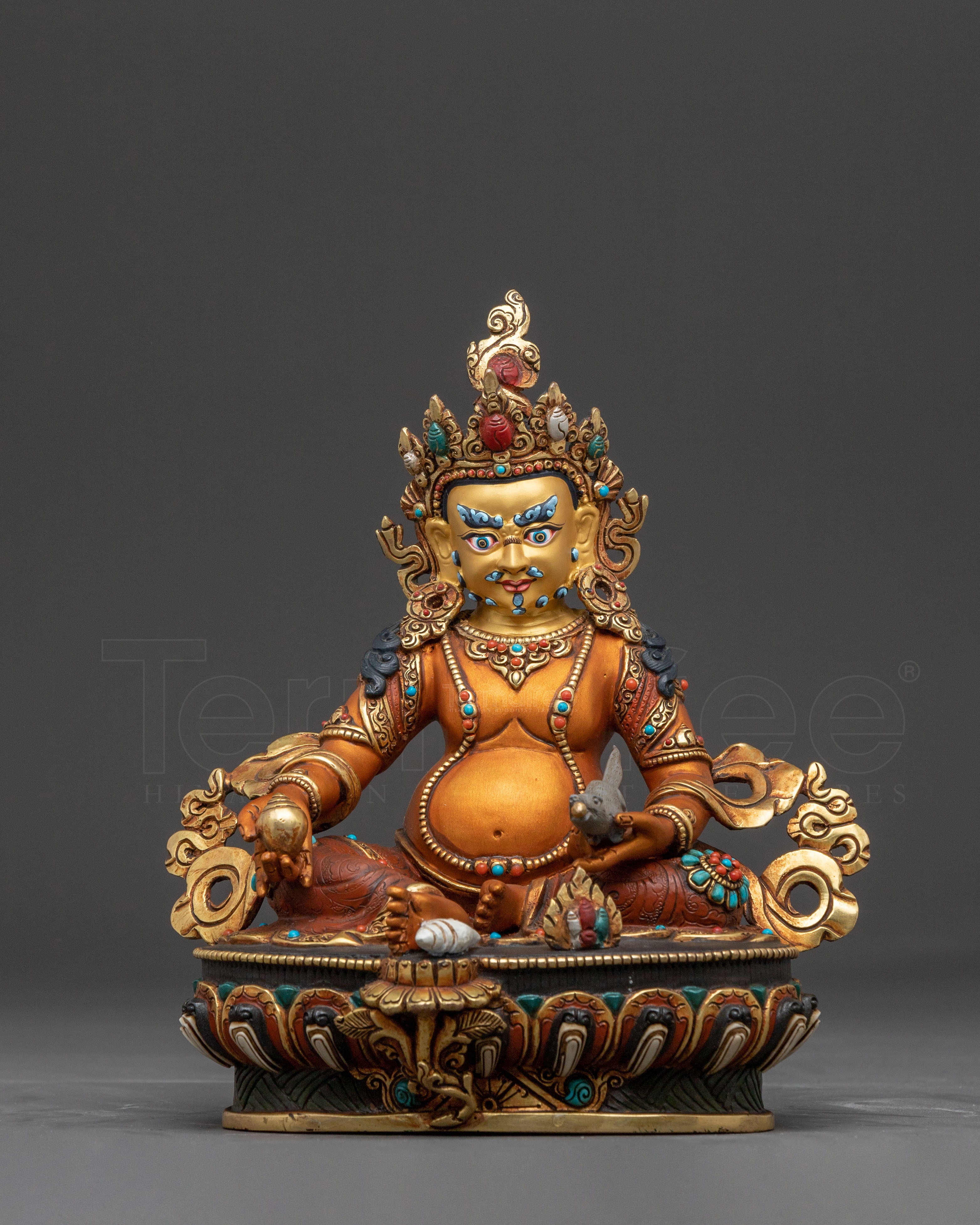 24K Gold Gilded Copper Dzambhala Statue – Exquisite Artisanal Masterpiece