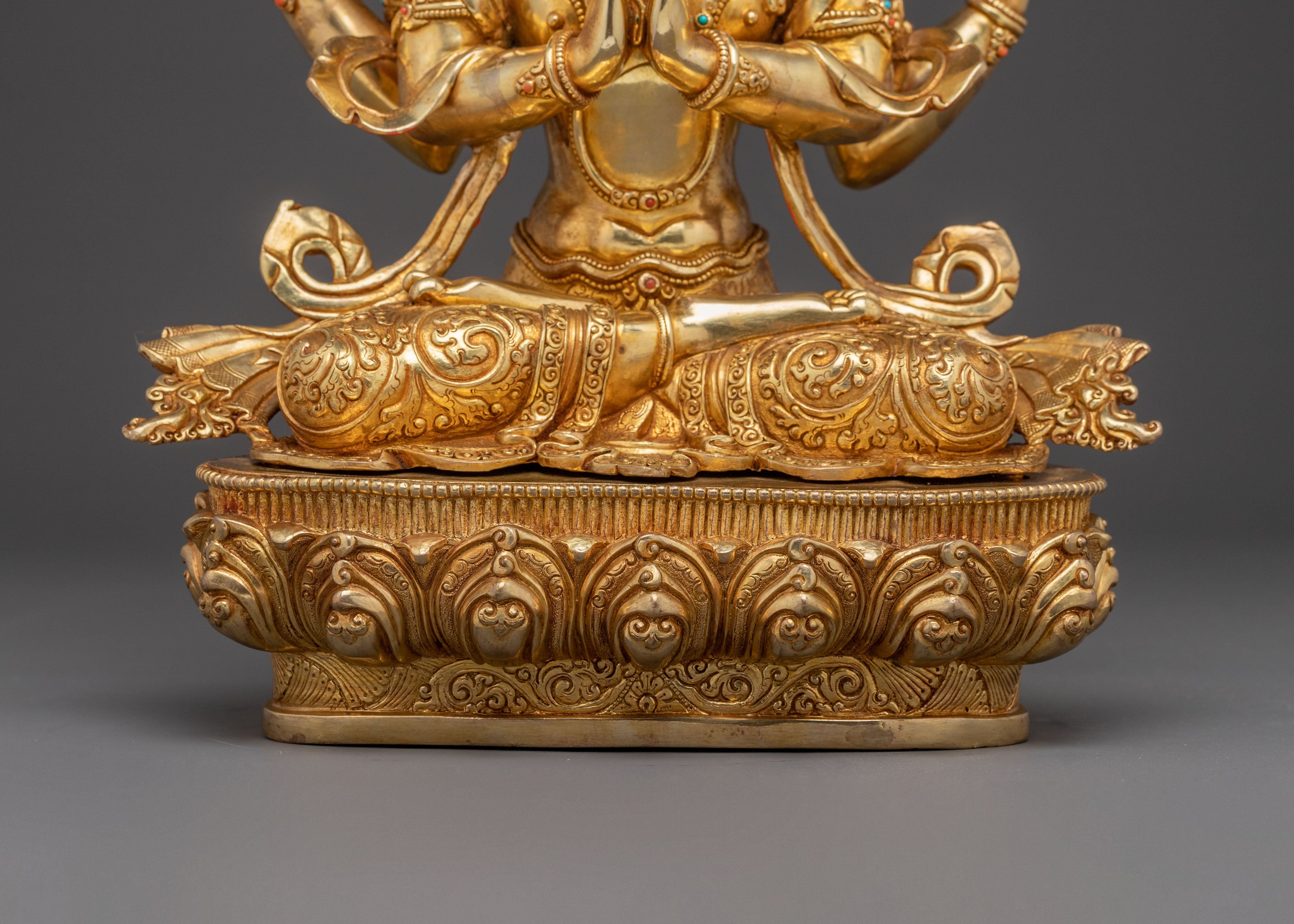 Merciful Chenrezig Bodhisattva Statue - 24K Gold Gilded