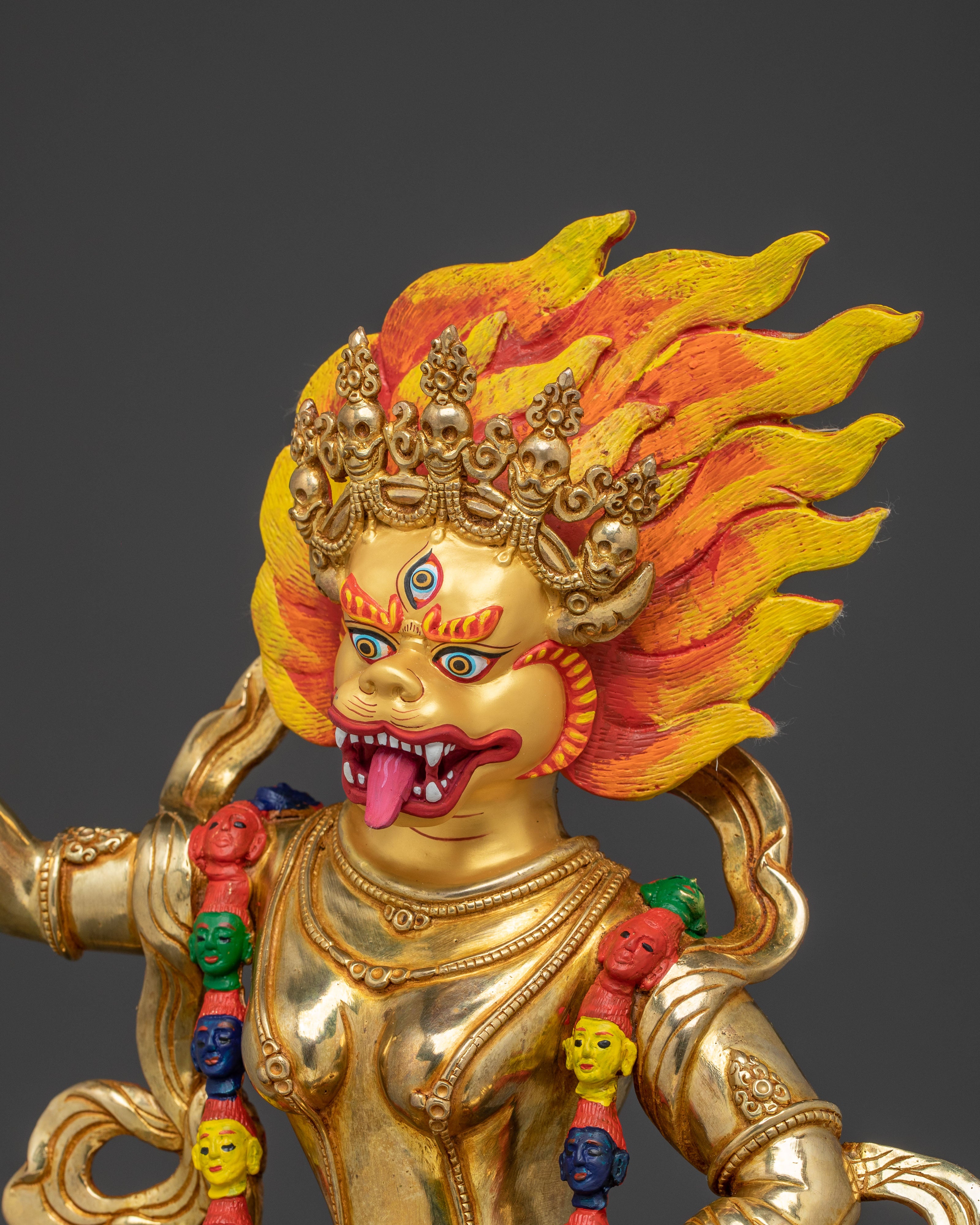 Simhamukha Statue the Remover of Obstacles - Exquisite 24K Gold Gilded Copper