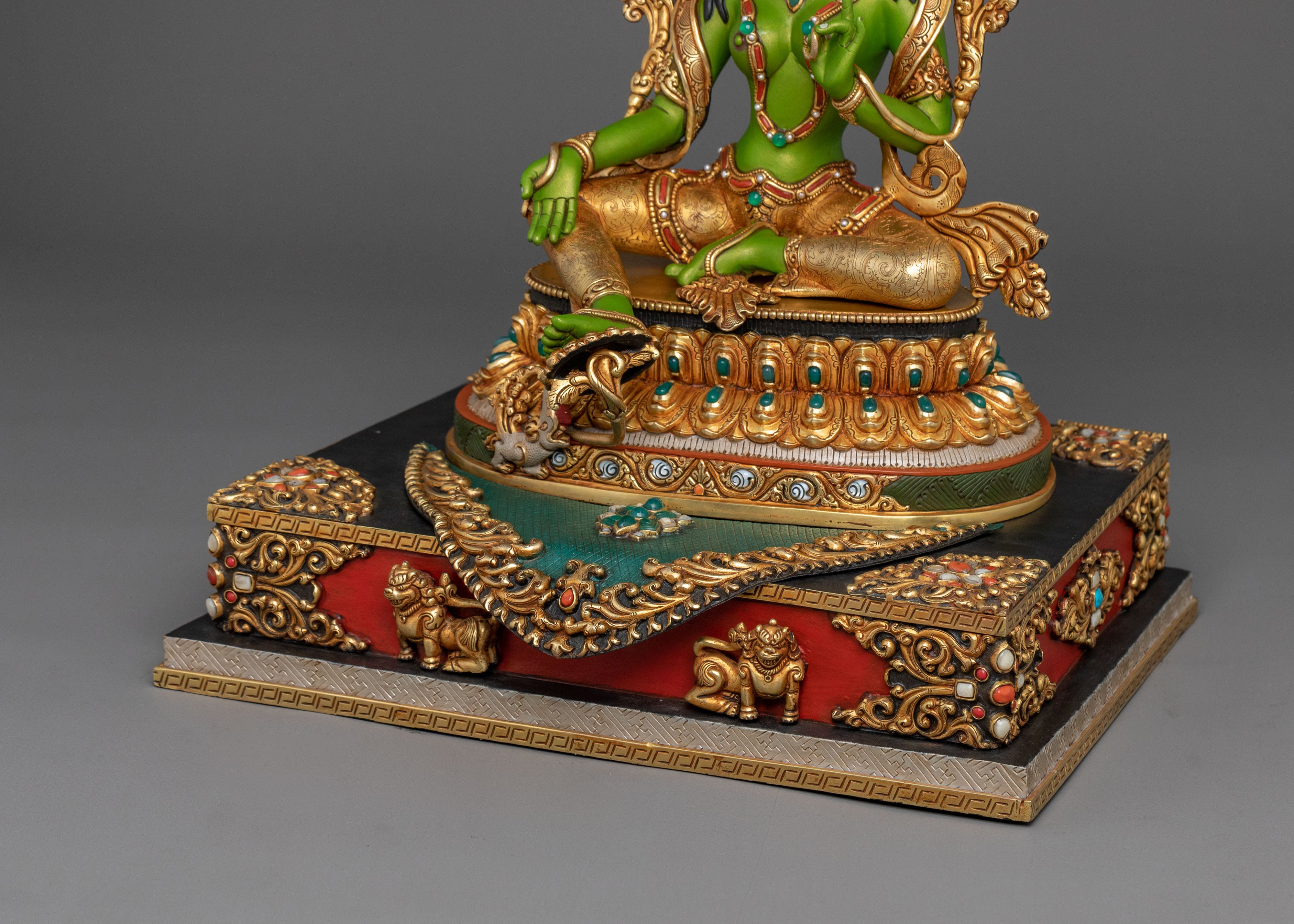Green Tara Protection Statue with a Throne | Mother Figurine