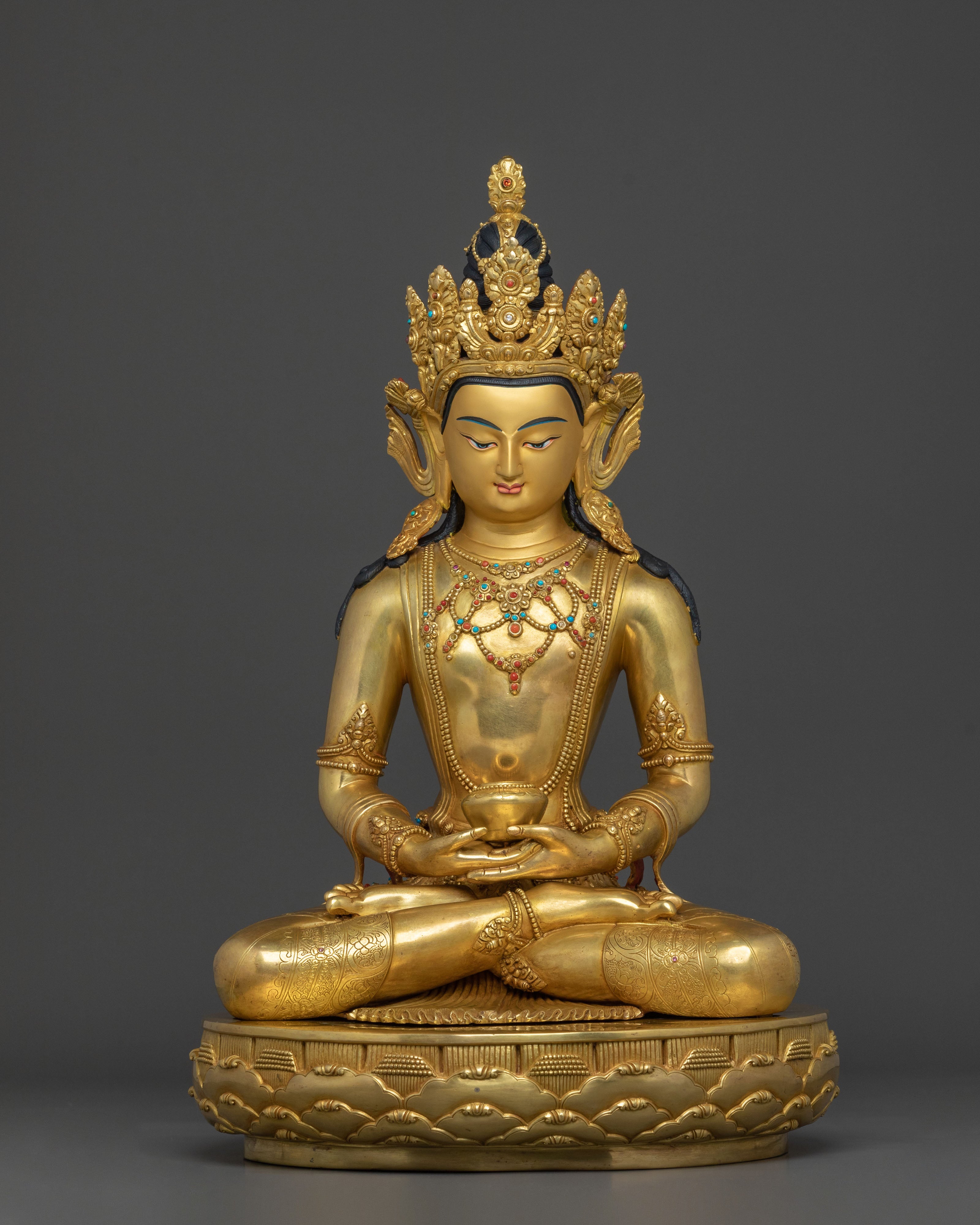 Crown Amitabha Buddha 24K Gold Gilded Statue