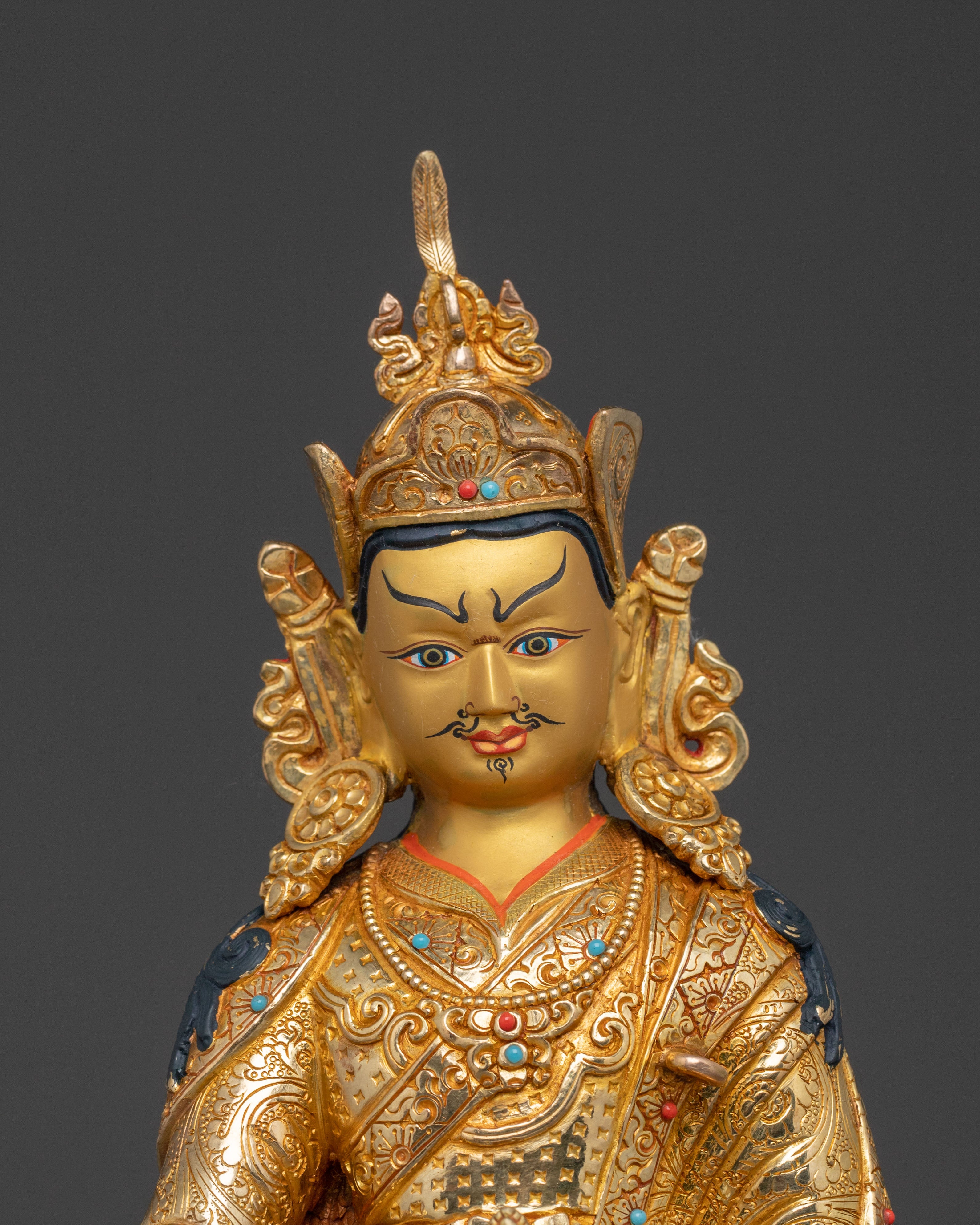 Padmasambhava Mystic Master Statue: 24K Gold Gilded Copper