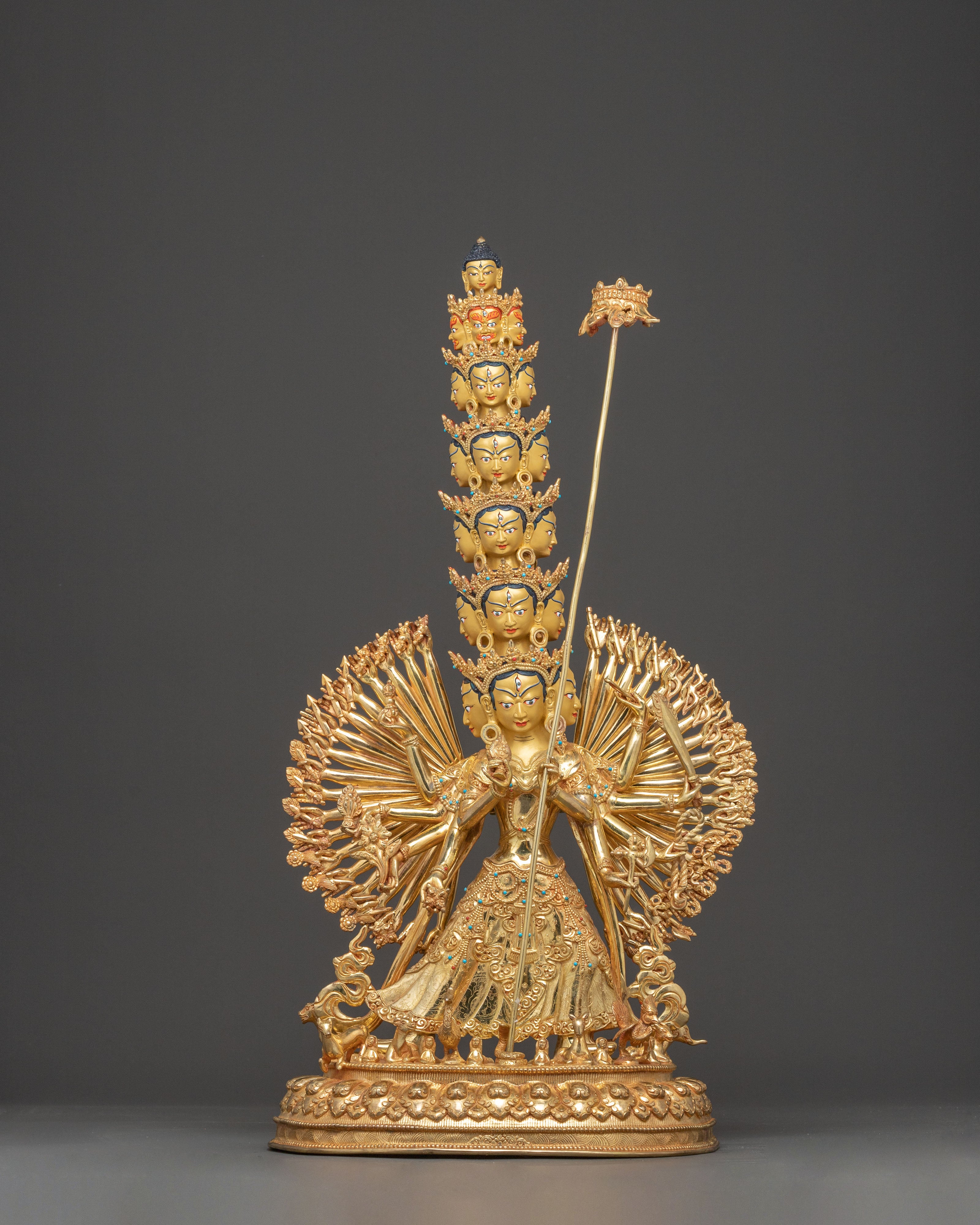 Handmade 24k Gold Glided 1000 Armed Dukar Statue