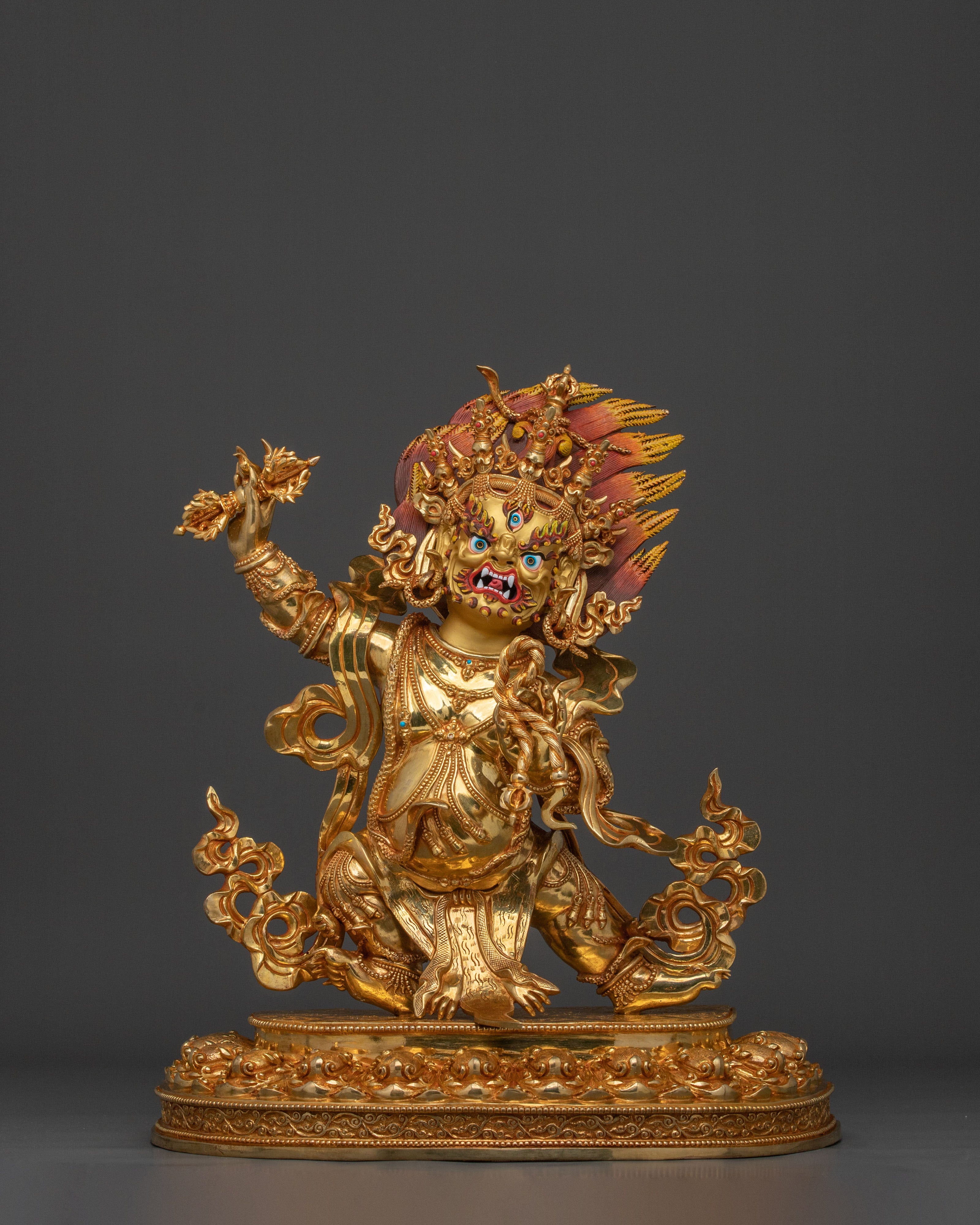 Radiant 24K Gold Gilded Wrathful Vajrapani Buddhist Sculpture