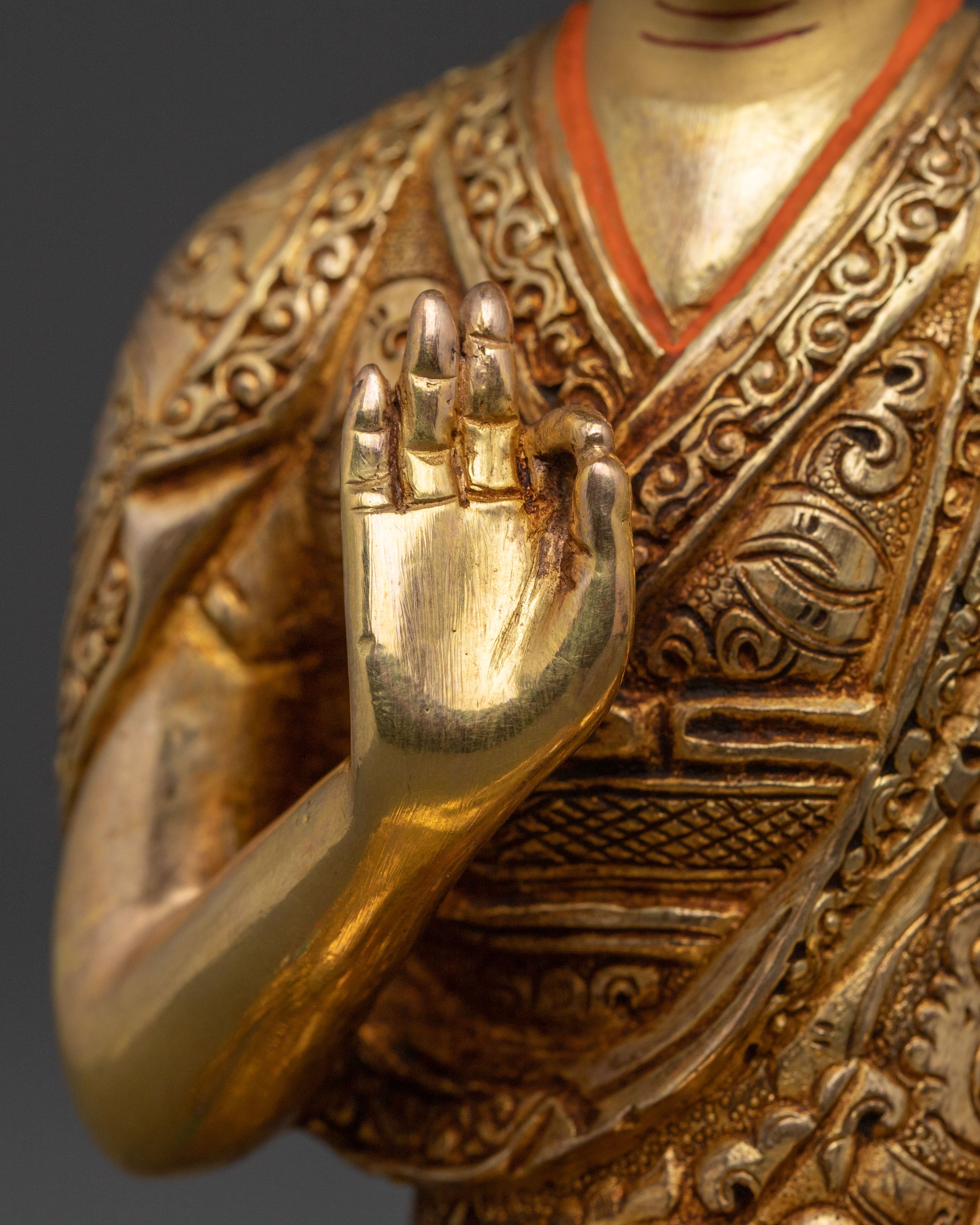 Tsongkhapa Set 24K Gold Gilded Copper Statue