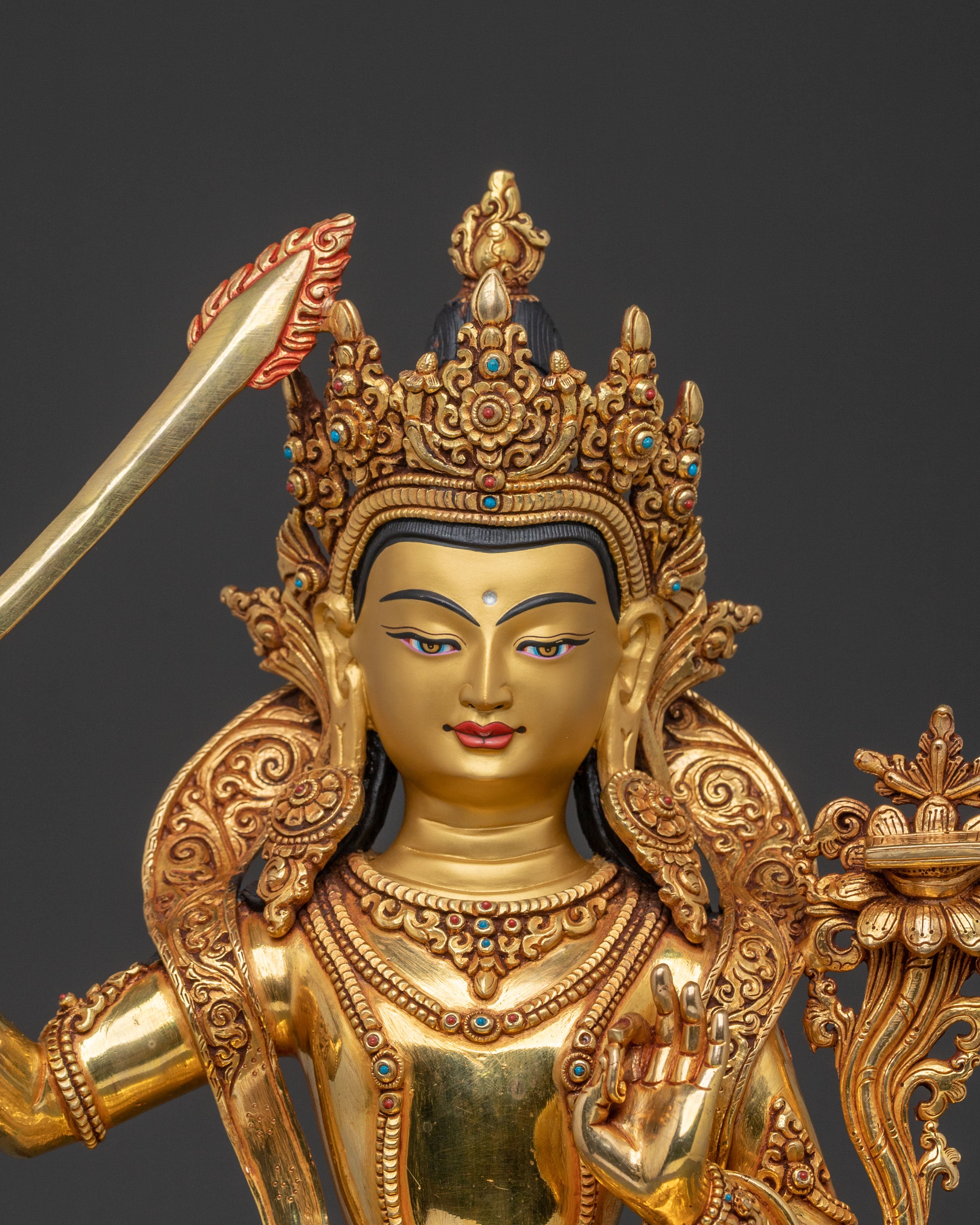 Manjushri Statue | 24K Gold Gilded Wisdom Figurine