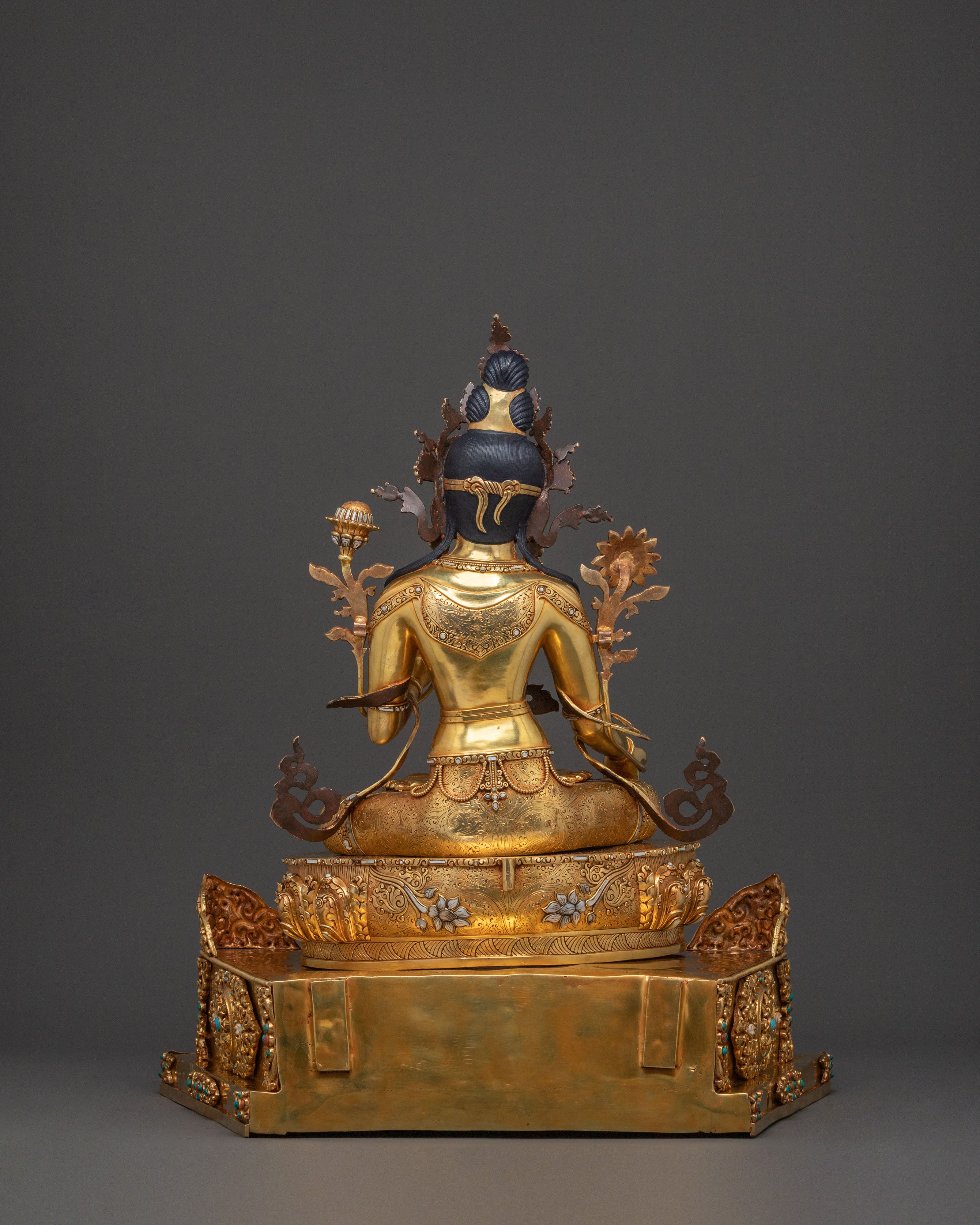Exquisite 24K Gold Gilded White Tara Statue Seated on Throne
