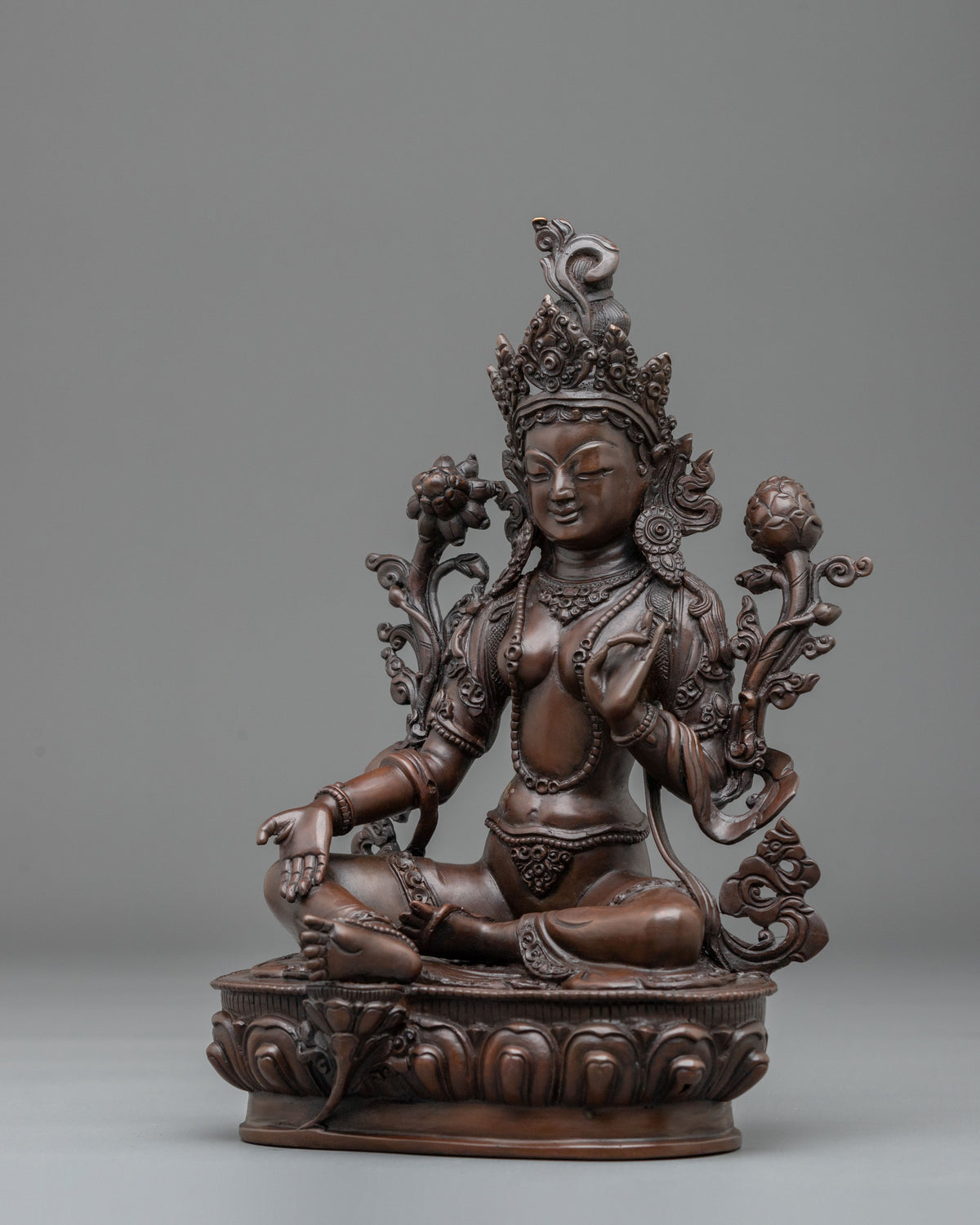 Hand-Carved Green Tara Sculpture | Oxidized Copper Figurine