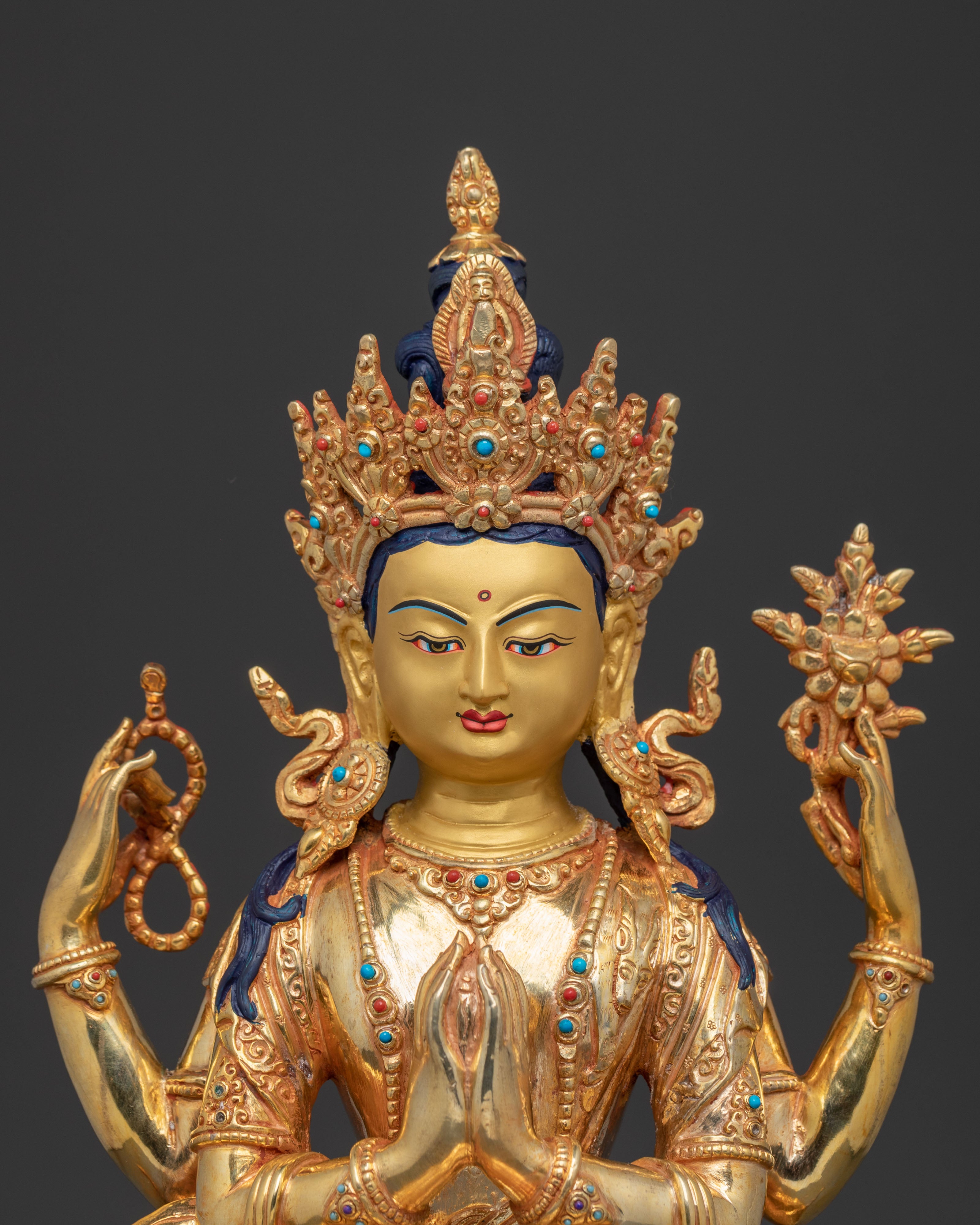 Sacred Chenrezig Bodhisattva Statue – Hand-Gilded Copper Art