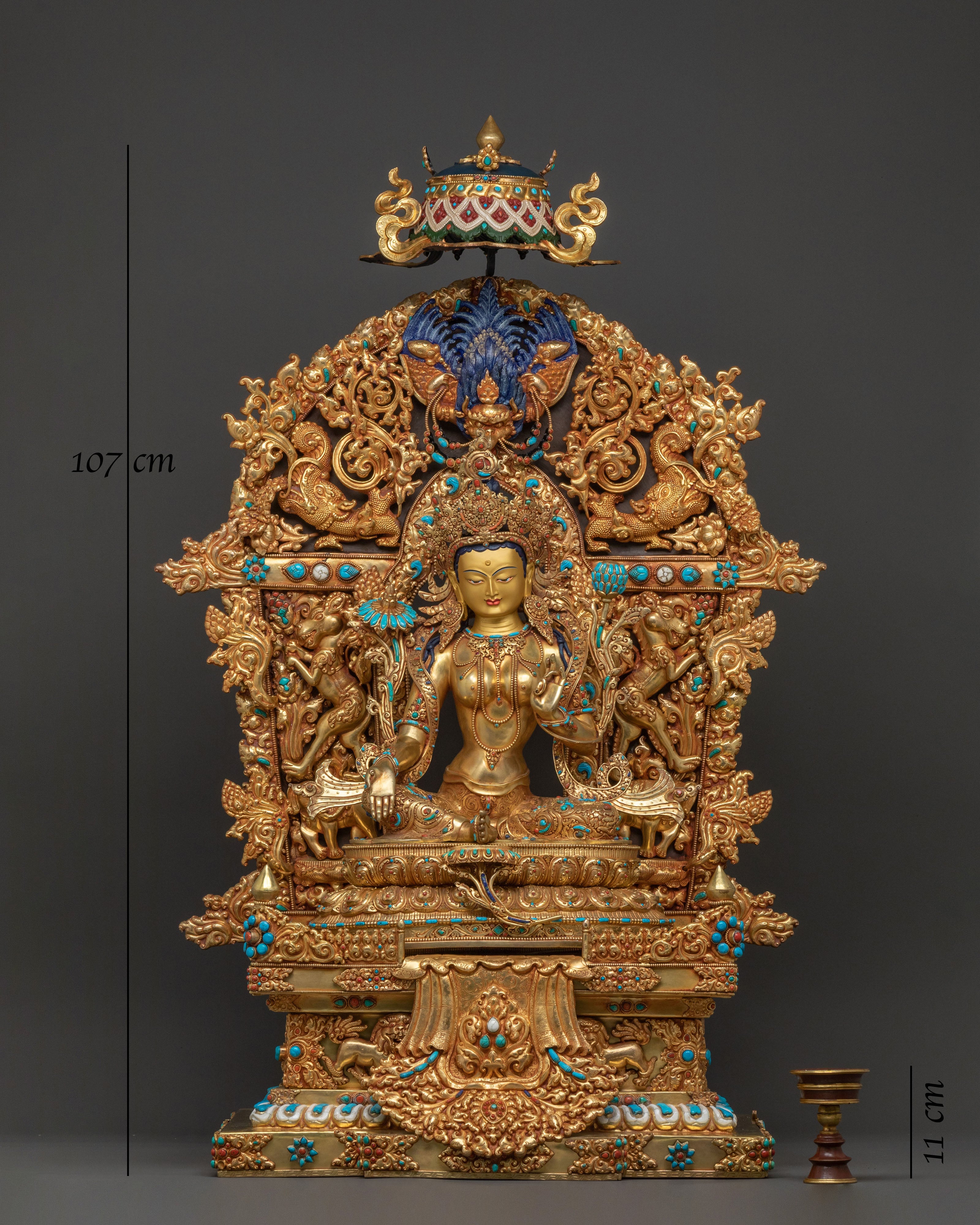 Sacred Green Tara Statue On Throne | Mother of All Buddhas