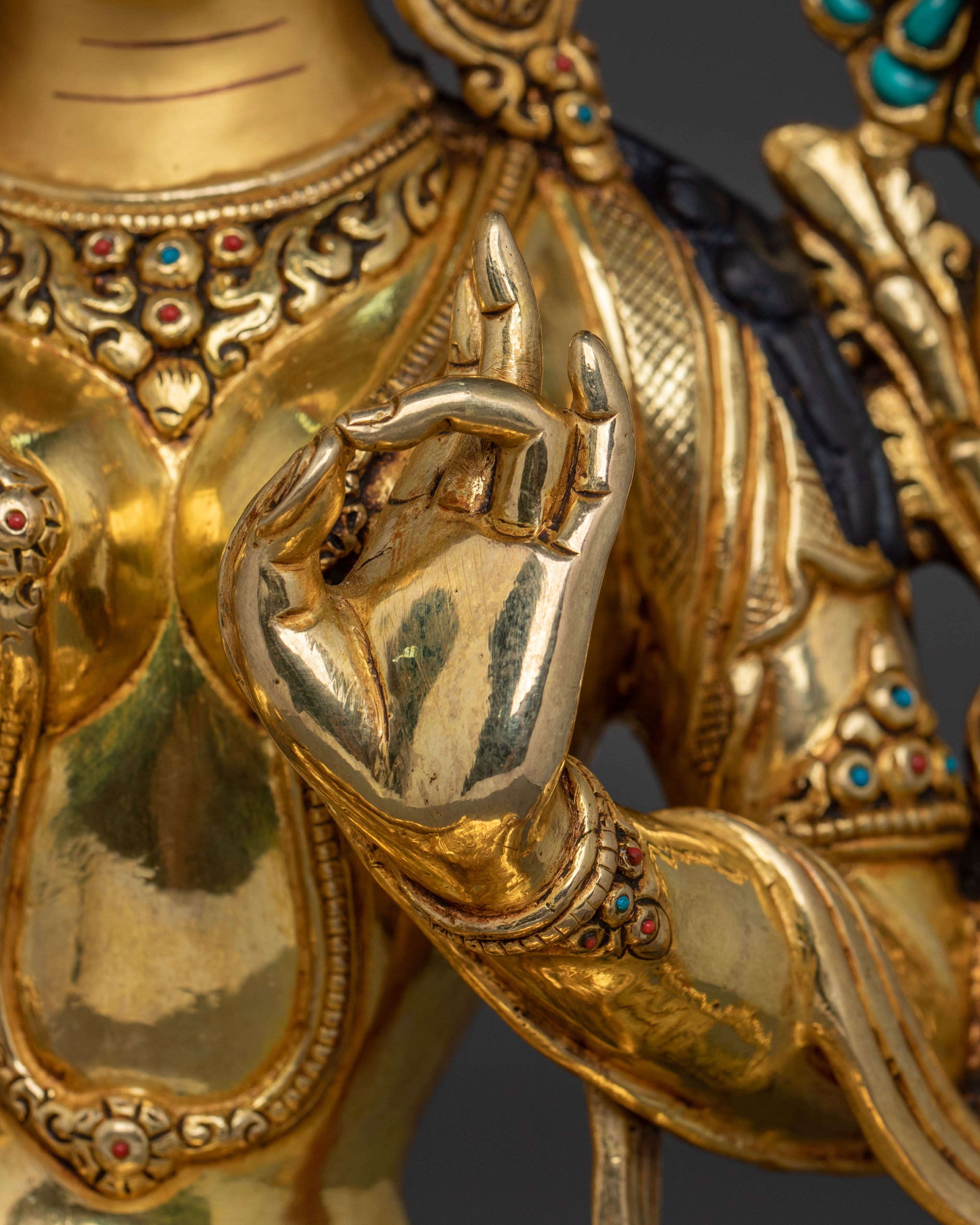 Green Tara Tibetan Buddhist Statue | 24k Gold Glided Buddhist Statue