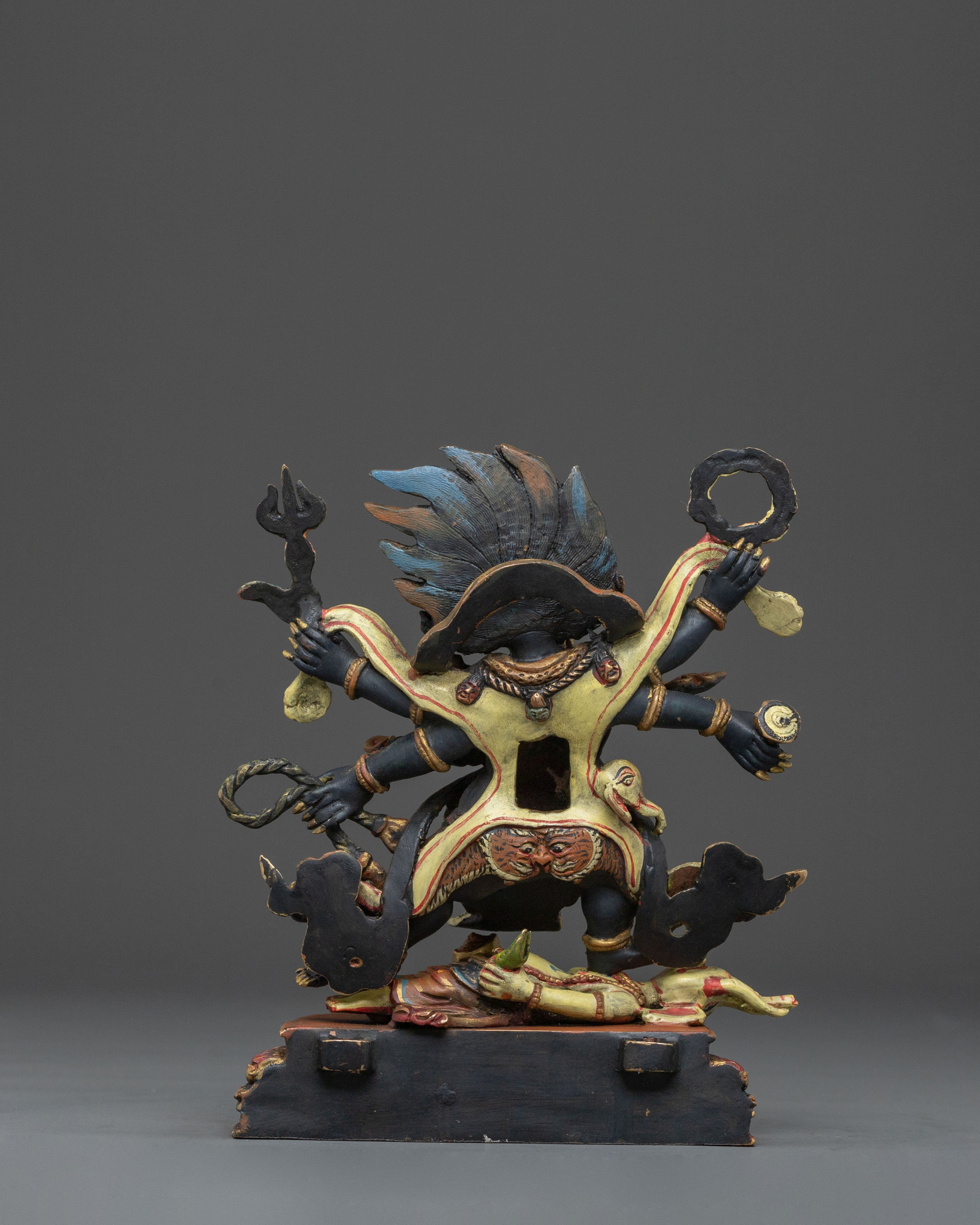 Handmade Six-Armed Mahakala Sacred Figurine | Wrathful Protector of Wisdom