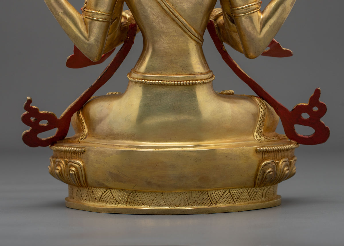 Handmade Chenrezig Copper Sculpture | 24K Gold Glided