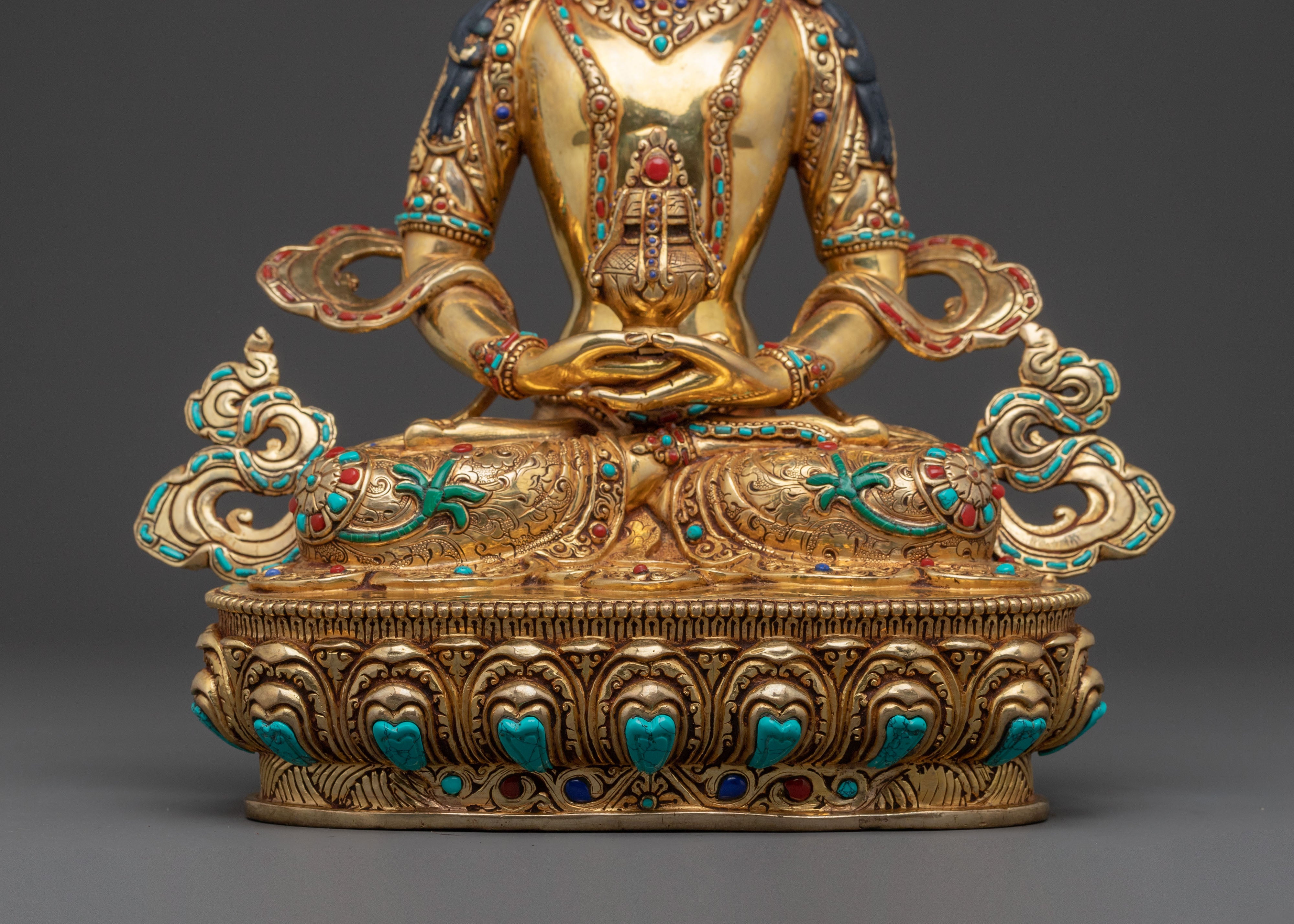 Amitayus Buddha Longevity Statue – Gold Gilded & Gemstone Inlaid