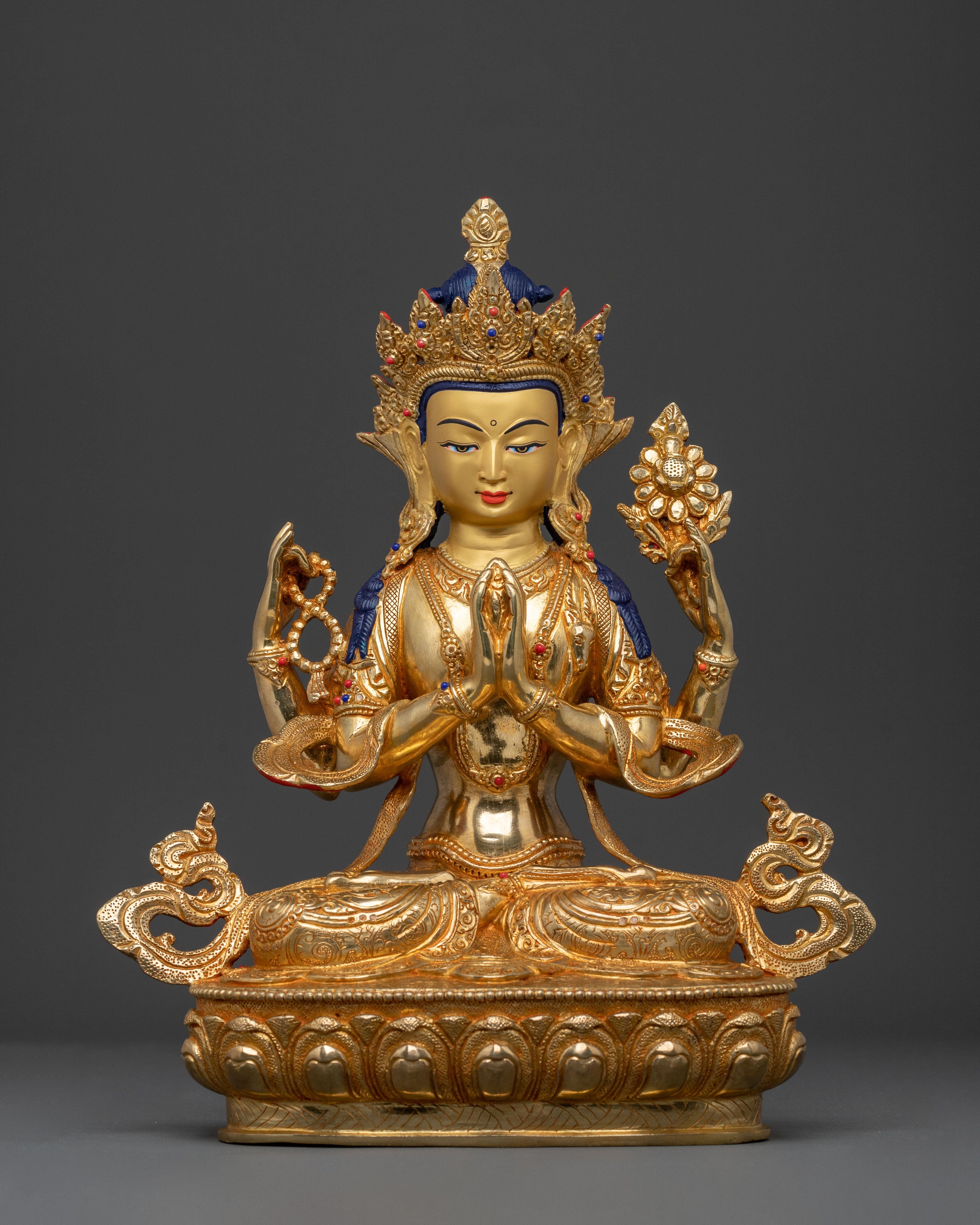 Four-Armed Chenrezig Golden Statue 