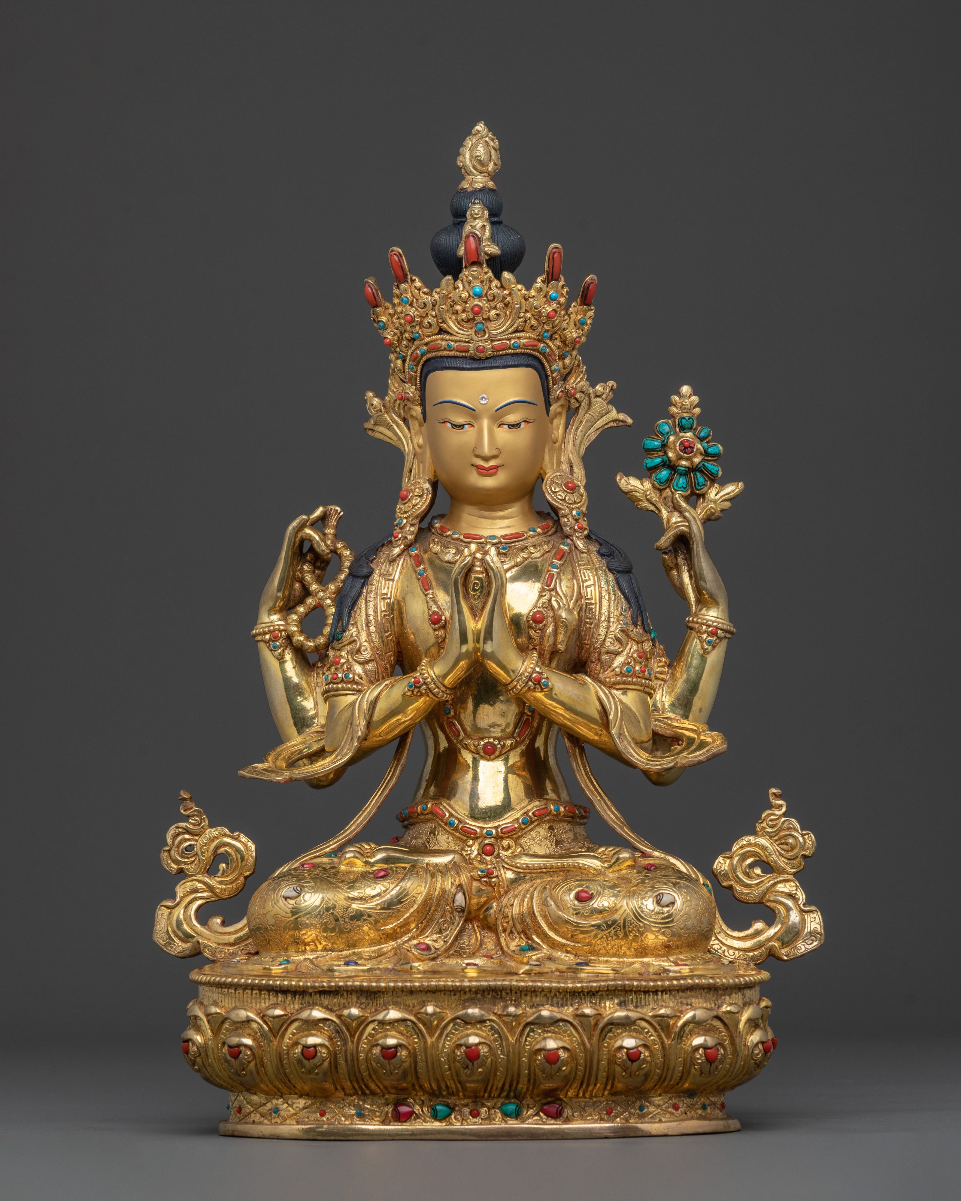 Chenrezig 24K Gold Gilded Statue | Home Decor